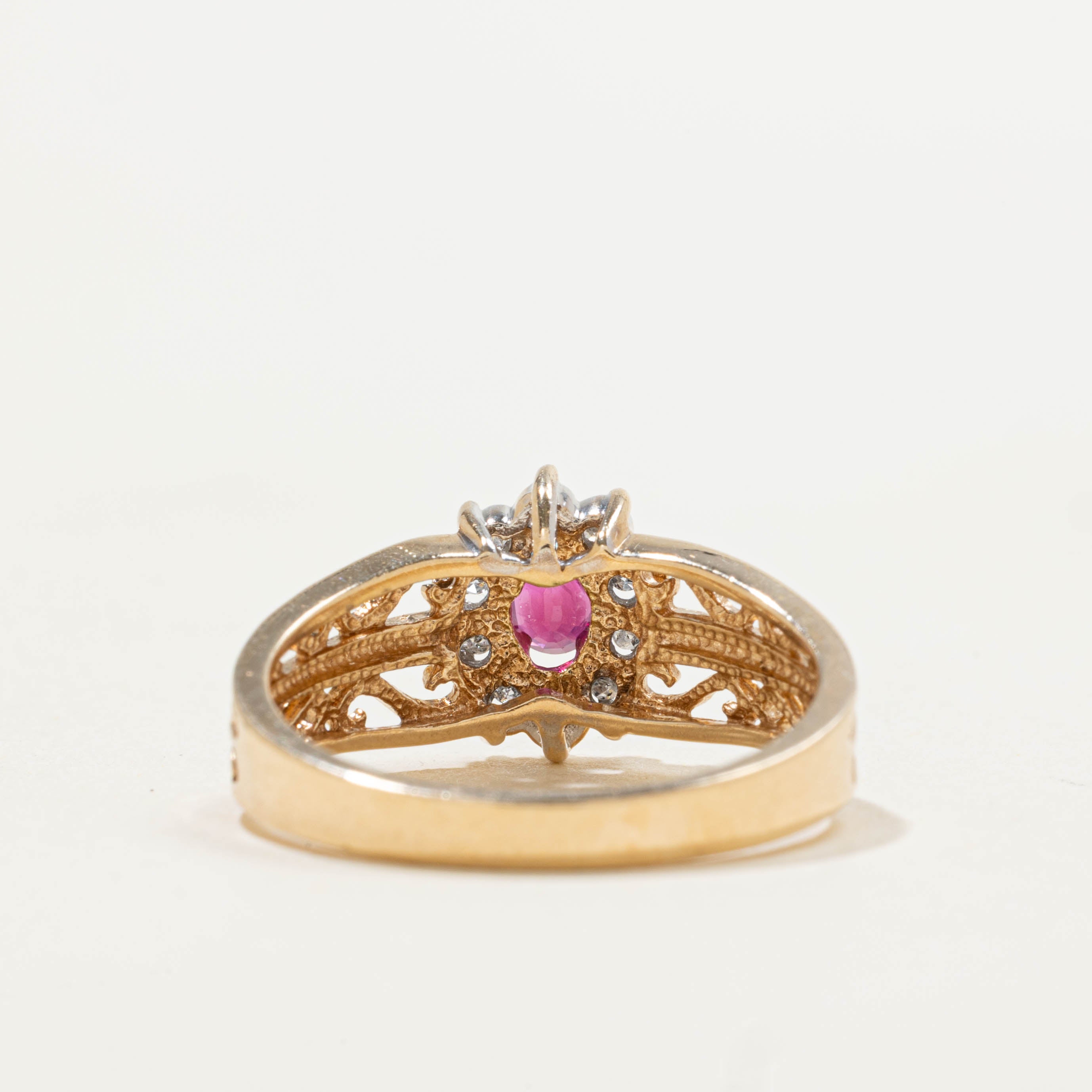 10k Ruby & Diamond Petal Halo Openwork Ring | 0.18ct, 0.05ctw | SZ 6.25