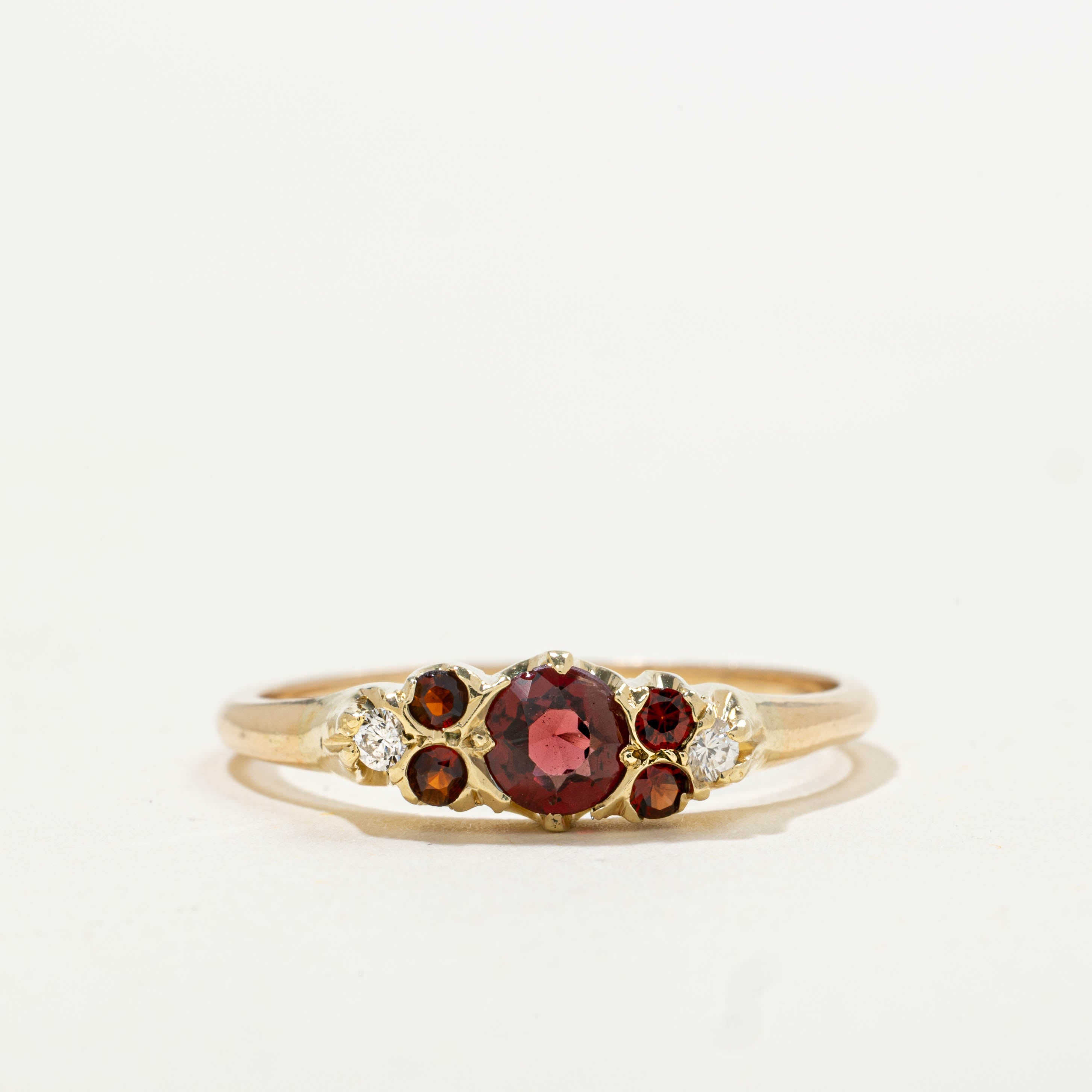 14k Garnet & Diamond Ring | 0.05ctw, 0.50ctw | SZ 8