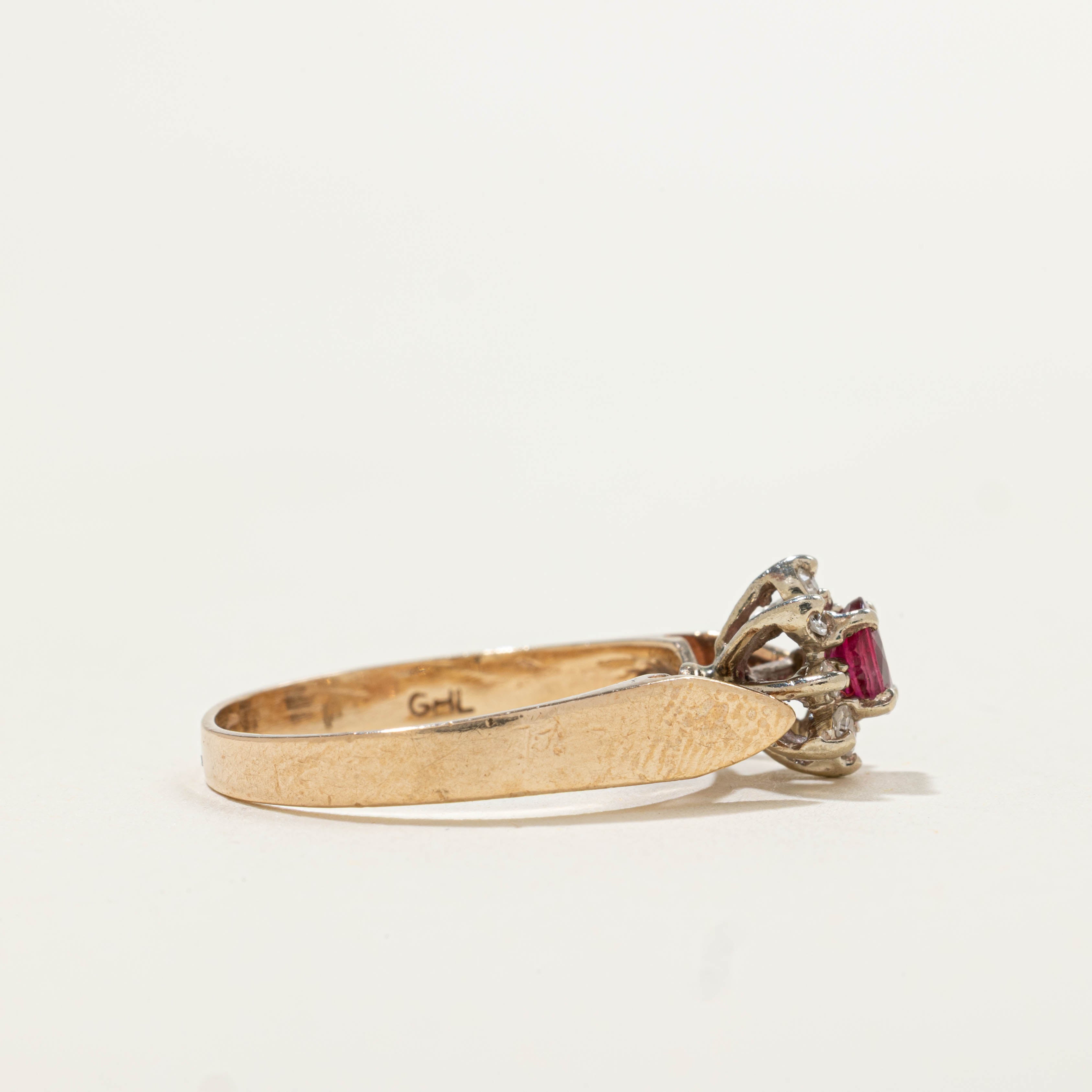 10k Ruby & Diamond Petal Halo Ring | 0.30ct, 0.08ctw | SZ 6.25