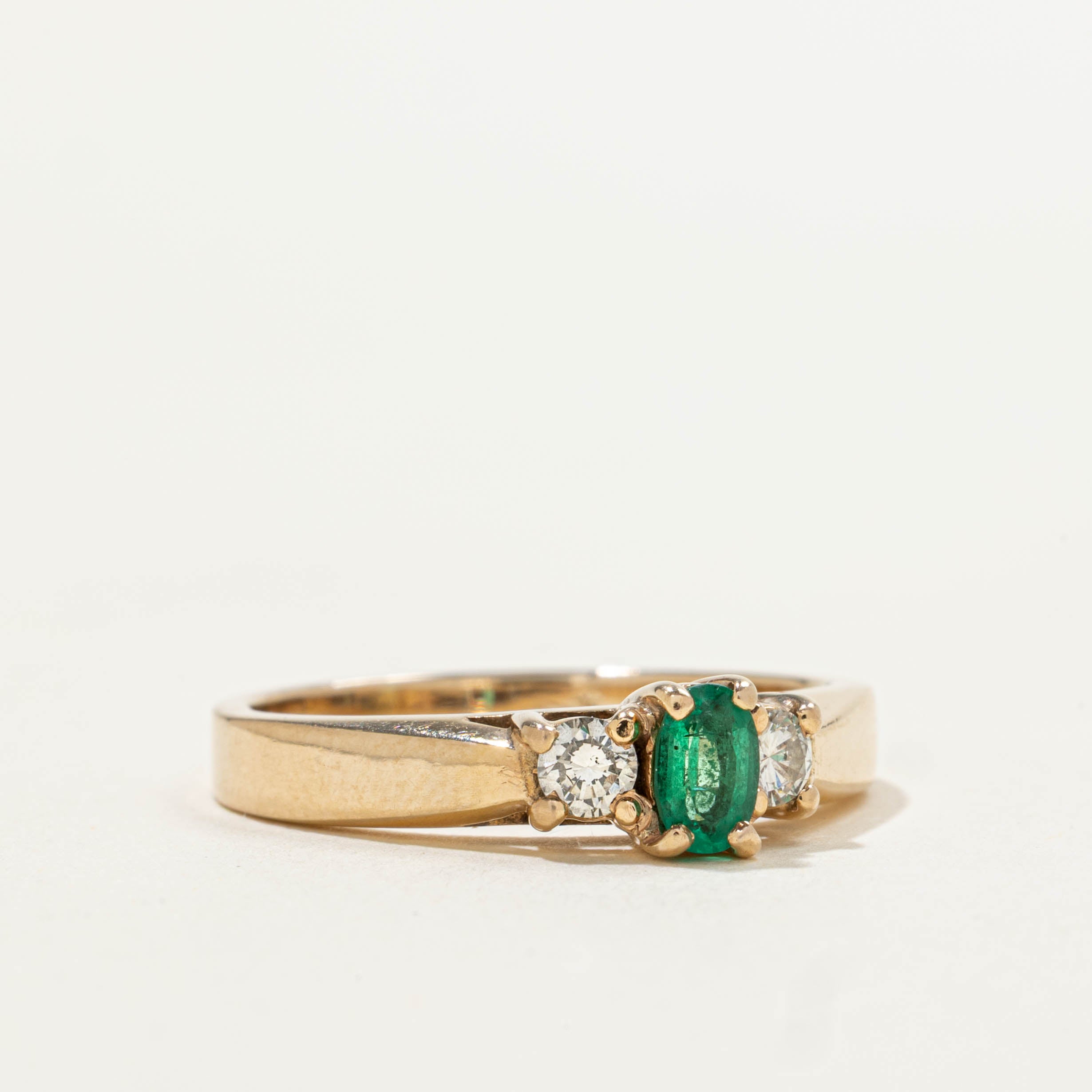 14k Three Stone Emerald & Diamond Ring | 0.20ct, 0.18ctw | SZ 7.5