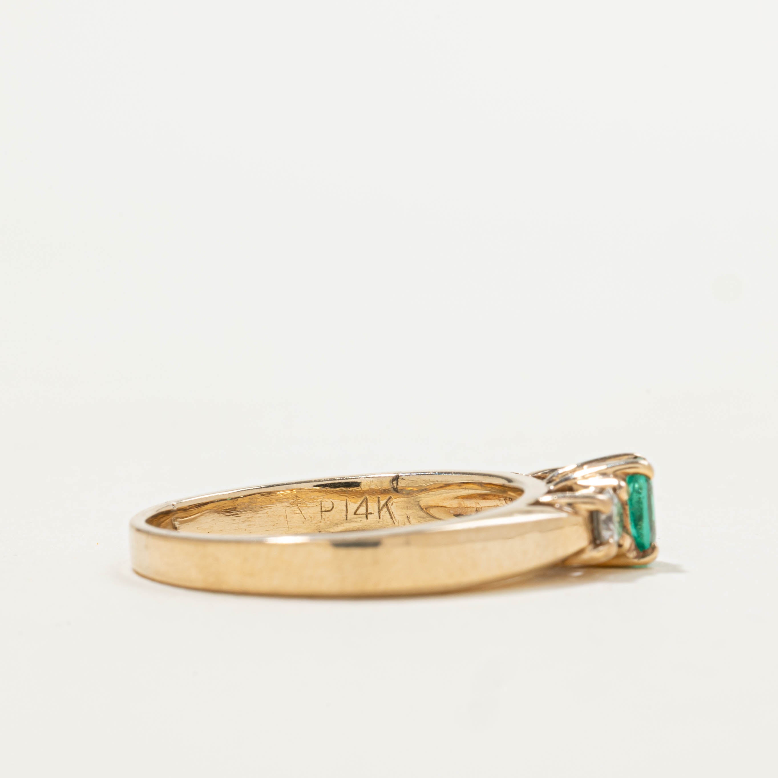 14k Three Stone Emerald & Diamond Ring | 0.20ct, 0.18ctw | SZ 7.5