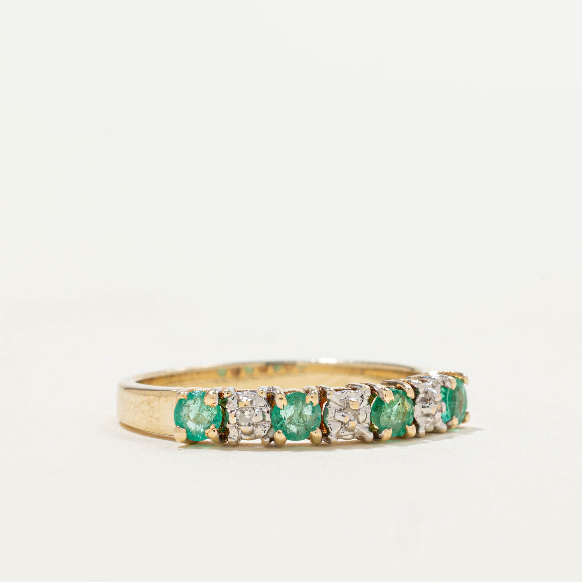 10k Semi Eternity Emerald & Diamond Band | 0.30ctw, 0.03ctw | SZ 6