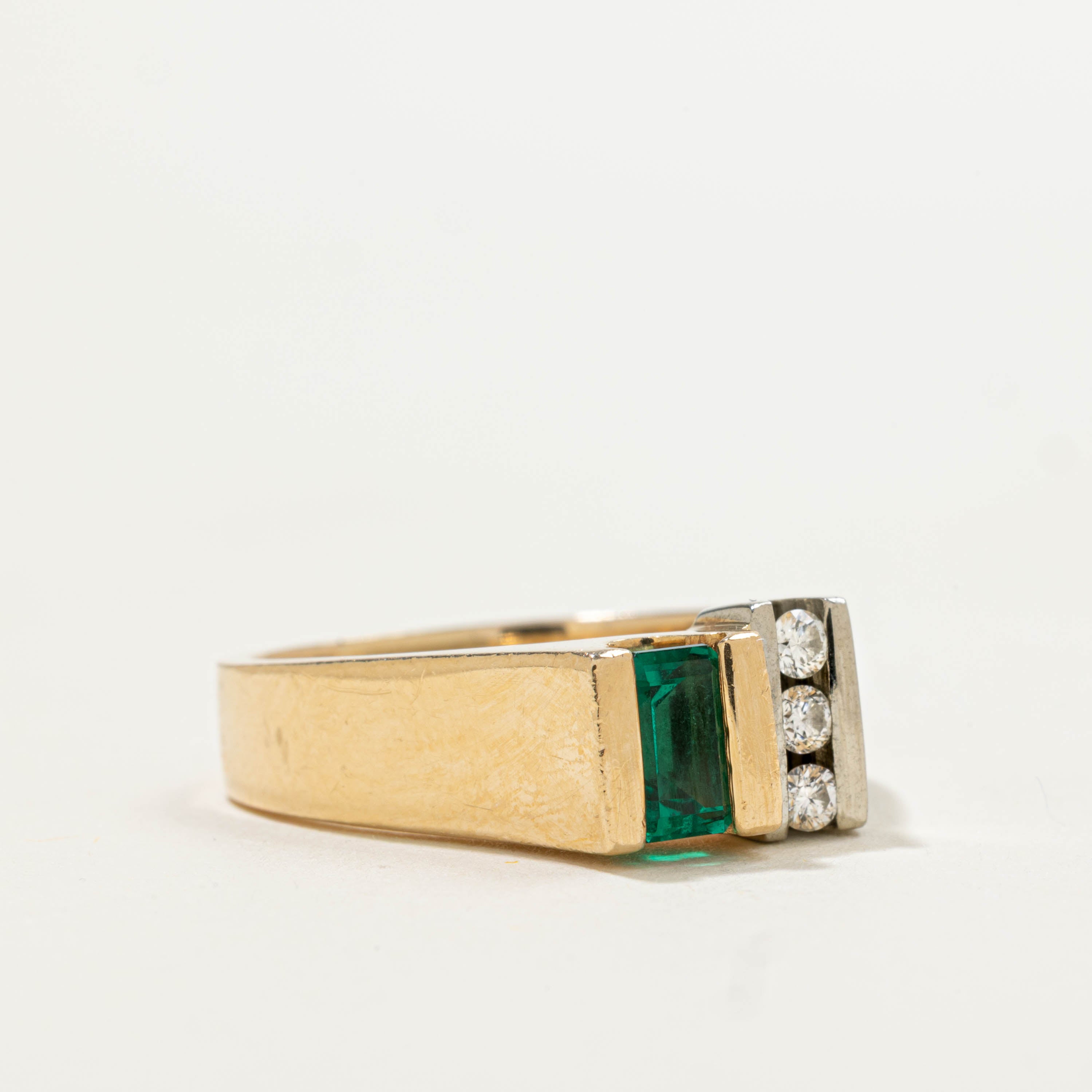 14k Synthetic Emerald & Diamond Abstract Ring | 0.10ctw, 0.30ct | SZ 7.25