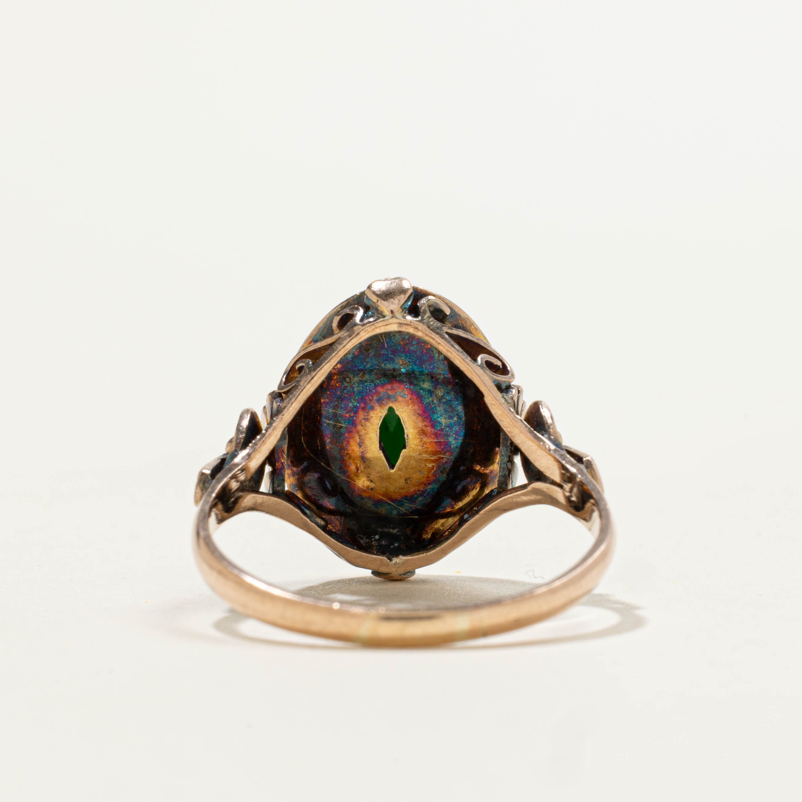 10k Oval Cut Jadeite Ornate Ring | 2.0ct | SZ 6.75