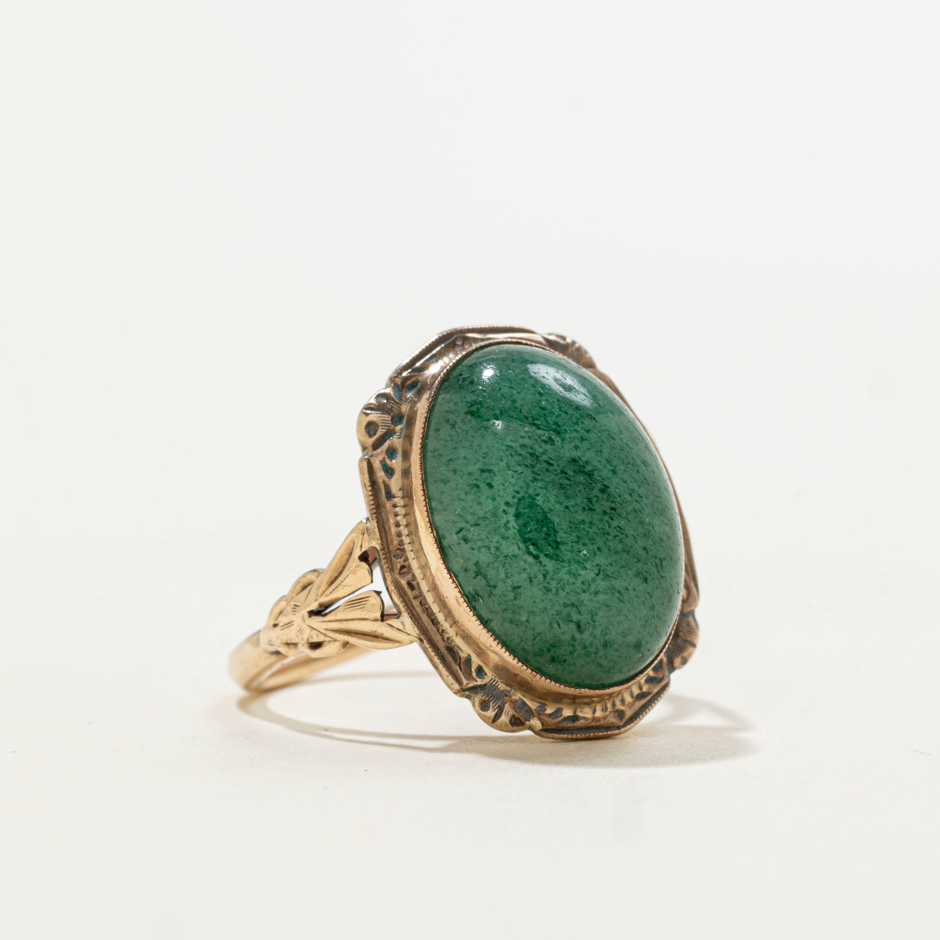 10k Bezel Set Aventurine Quartz Ornate Ring | 8.00ct | SZ 6.5