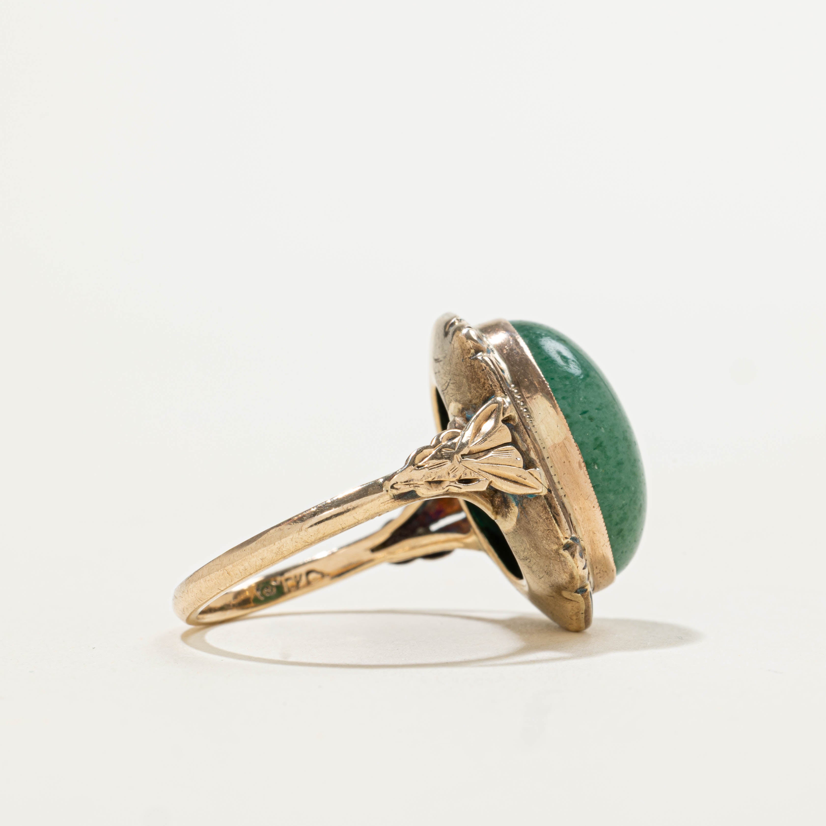 10k Bezel Set Aventurine Quartz Ornate Ring | 8.00ct | SZ 6.5