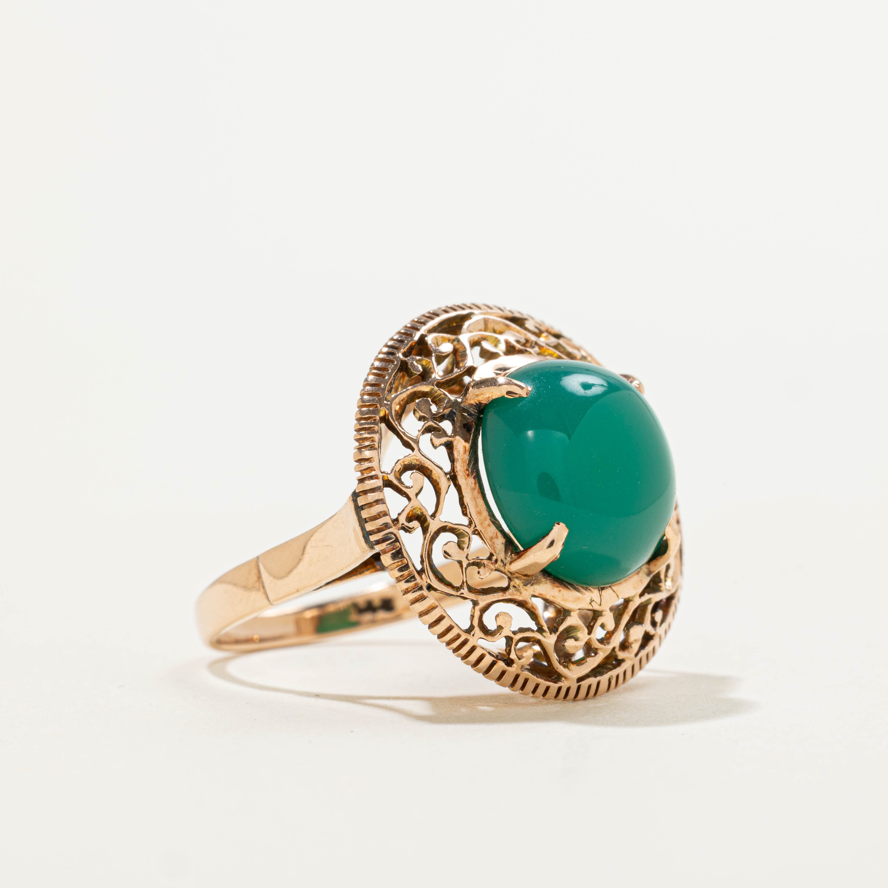 14k Green Onyx Scrollwork Milgrained Ring | 5.50ct | SZ 6.5