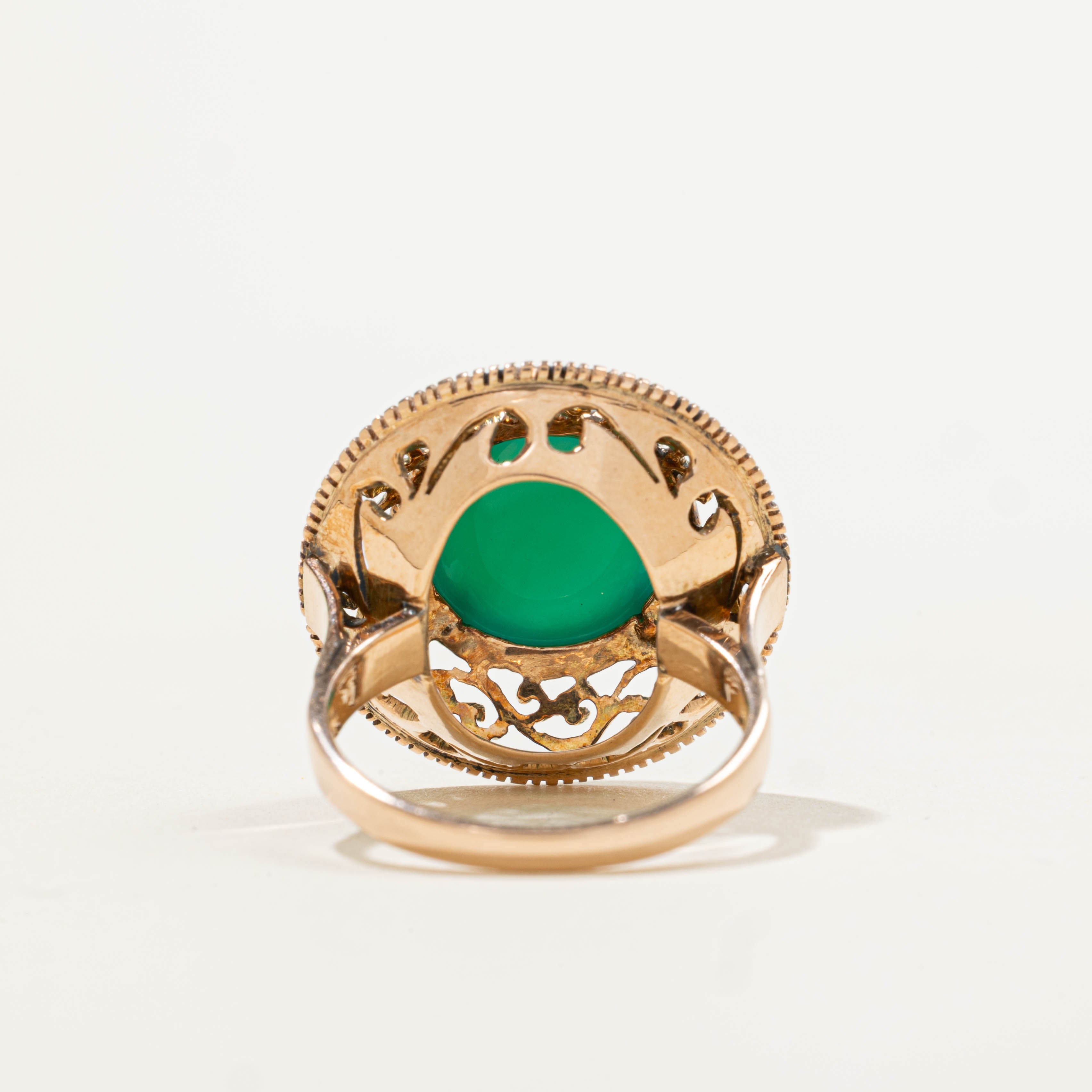 14k Green Onyx Scrollwork Milgrained Ring | 5.50ct | SZ 6.5