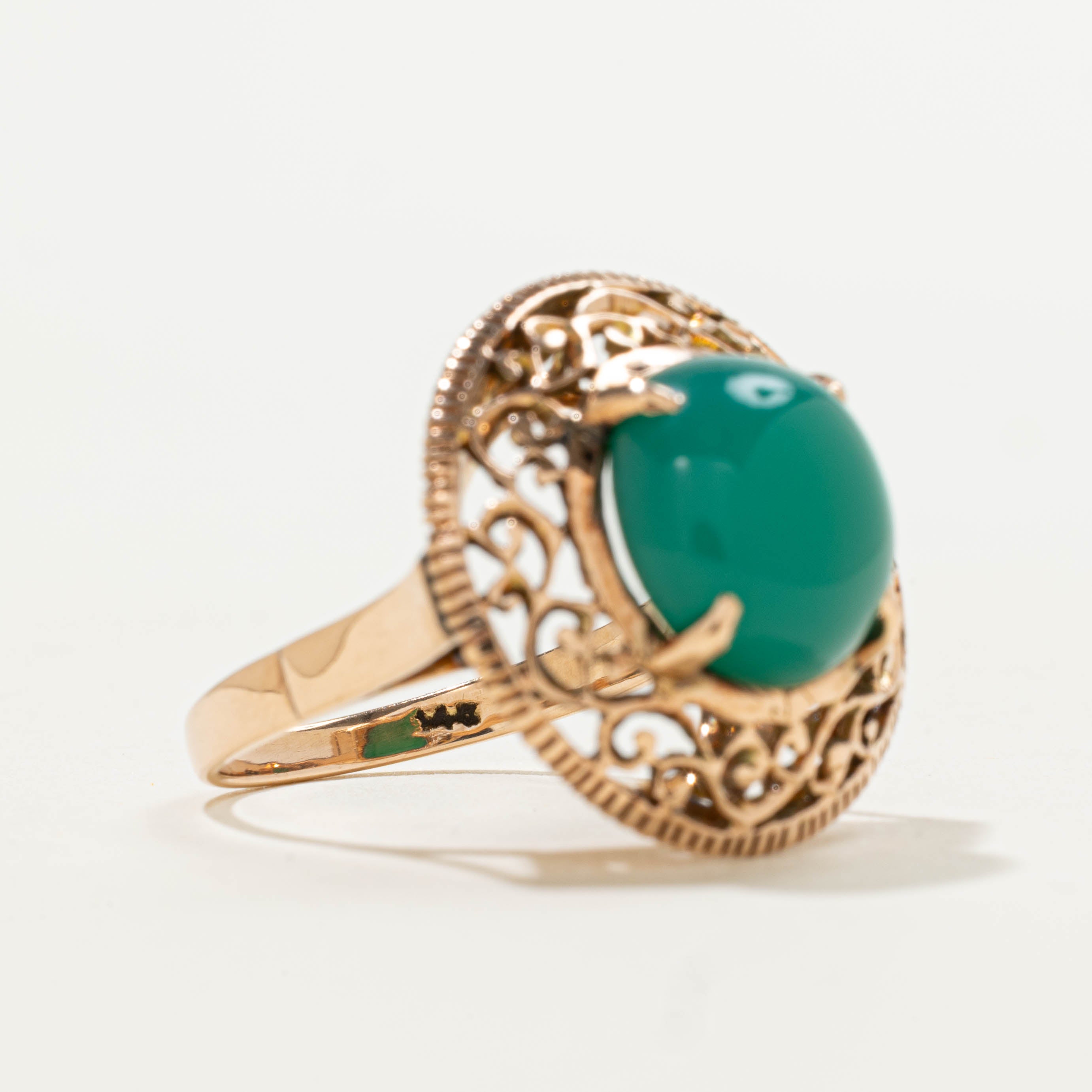 14k Green Onyx Scrollwork Milgrained Ring | 5.50ct | SZ 6.5