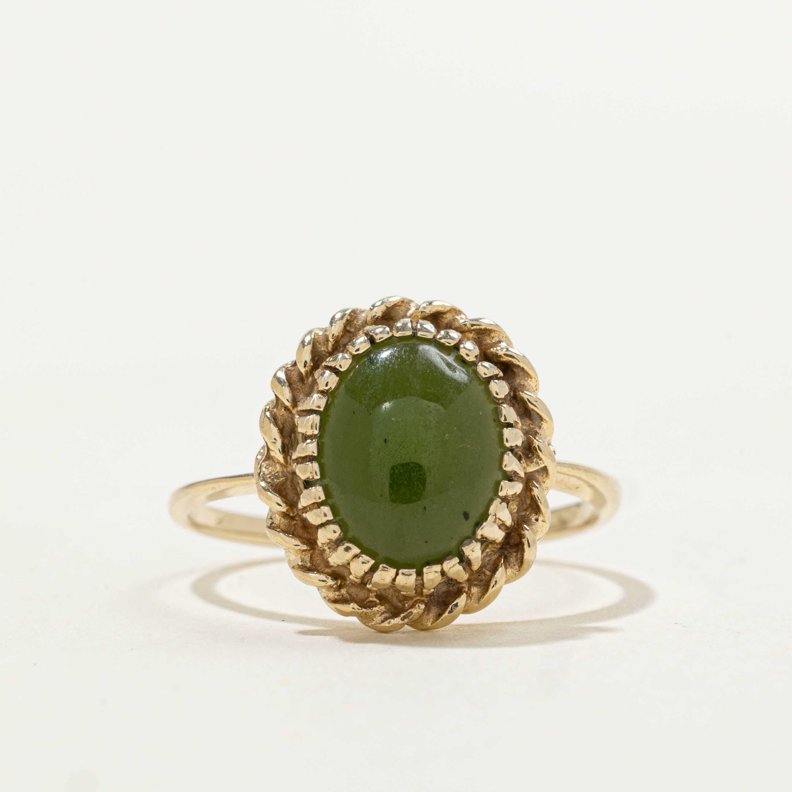10k Bezel Set Nephrite Jade Rope Ring | 2.00ct | SZ 6.5