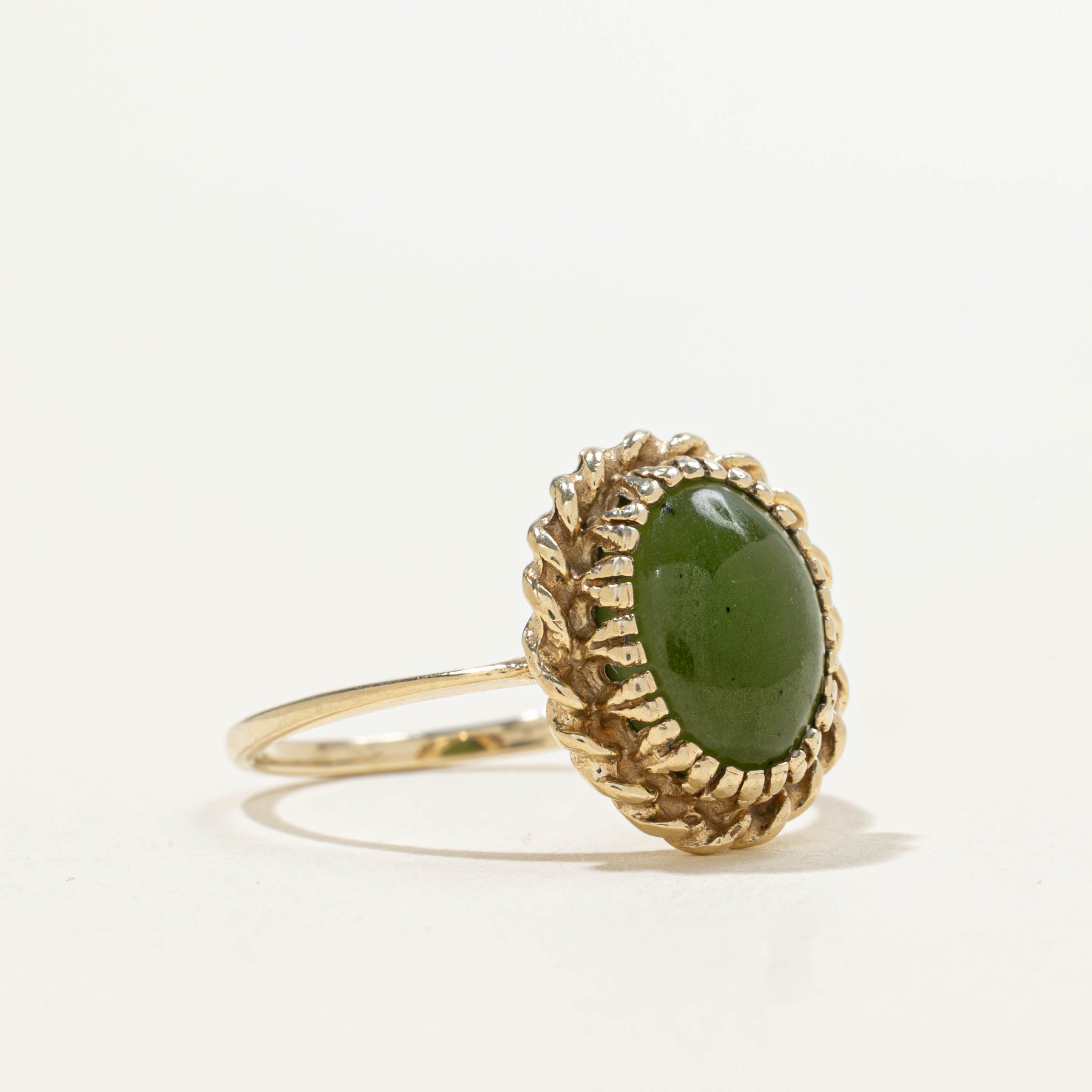 10k Bezel Set Nephrite Jade Rope Ring | 2.00ct | SZ 6.5
