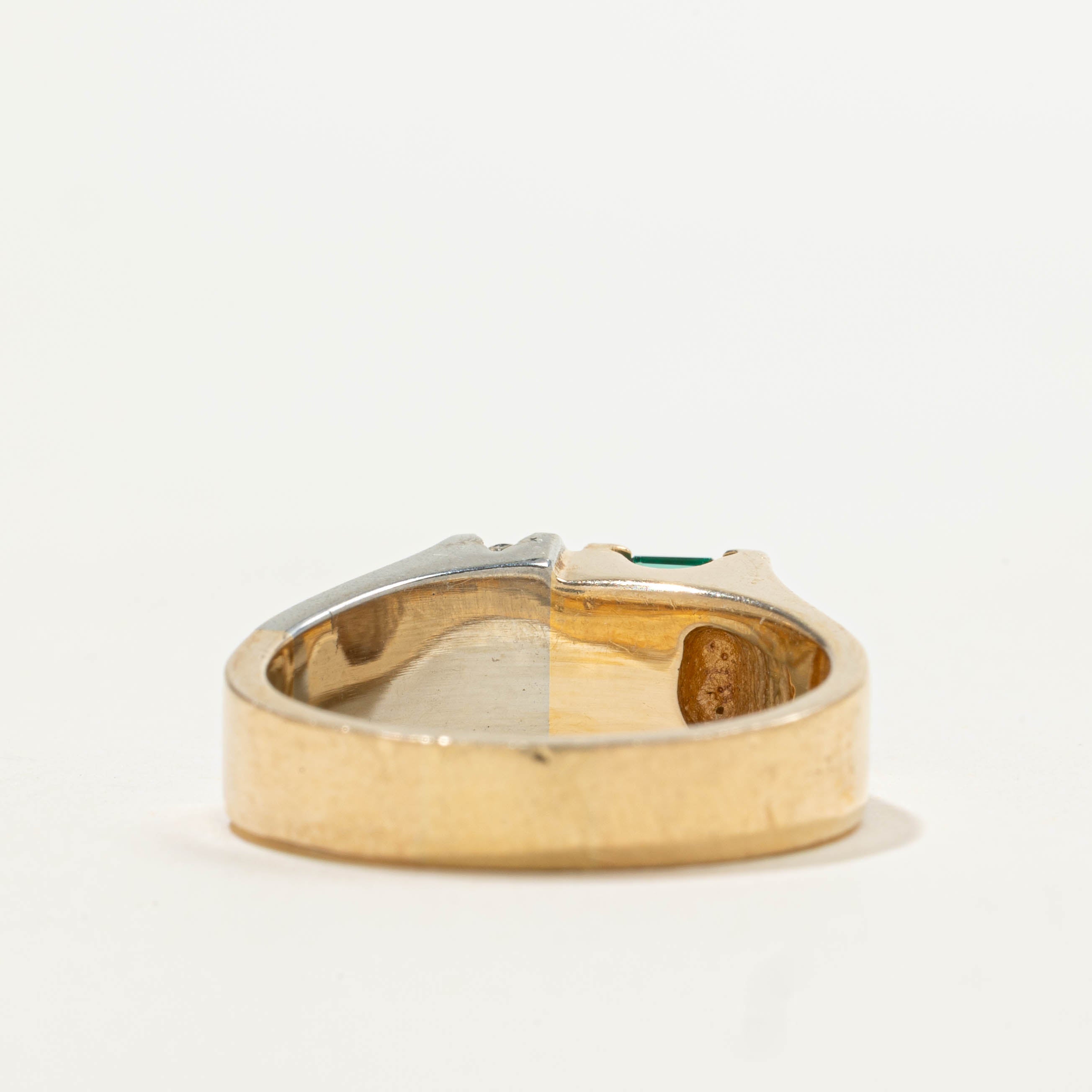 14k Synthetic Emerald & Diamond Abstract Ring | 0.10ctw, 0.30ct | SZ 7.25