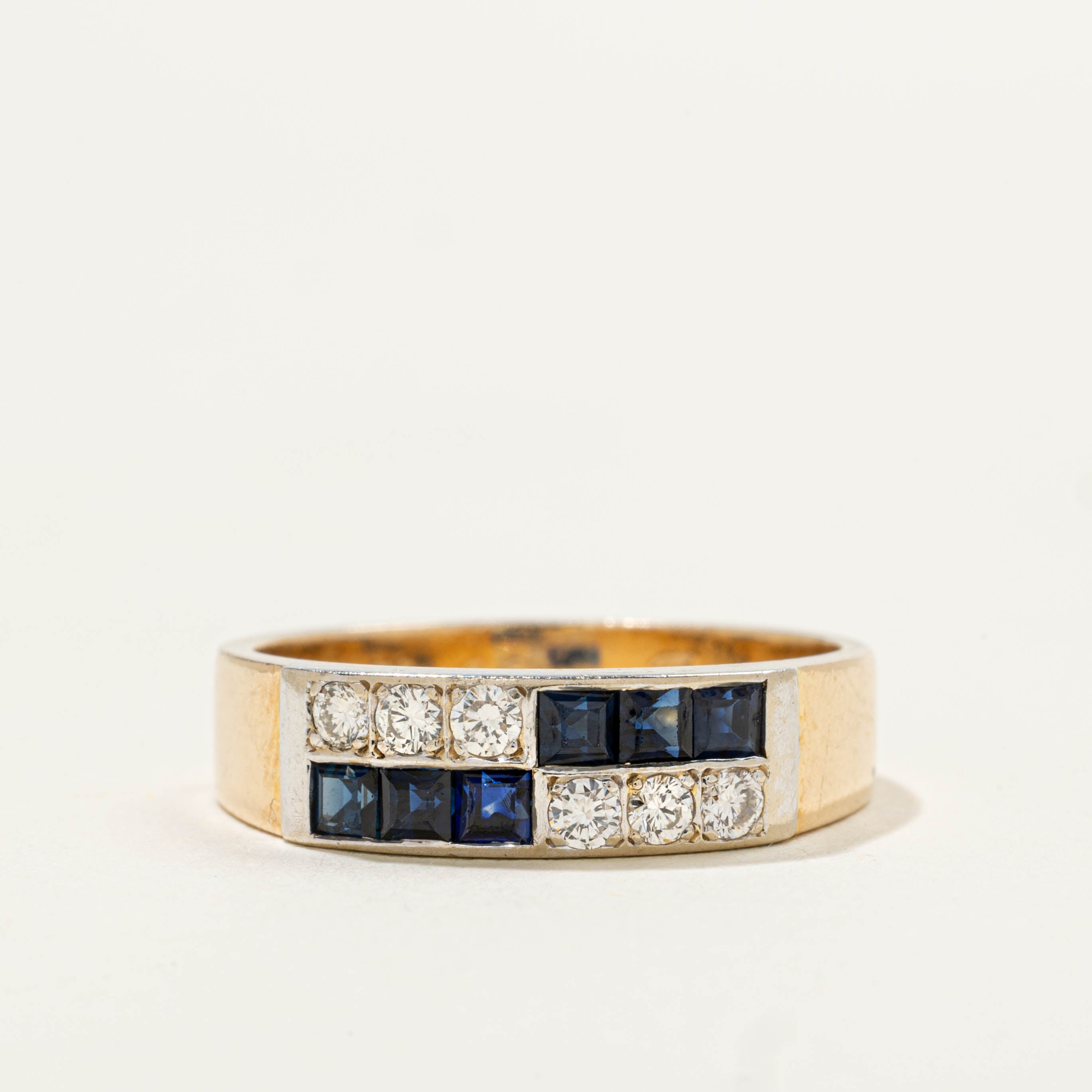 14k Sapphire & Diamond Rectangular Grid Ring | 0.33ctw, 0.18ctw | SZ 6.5