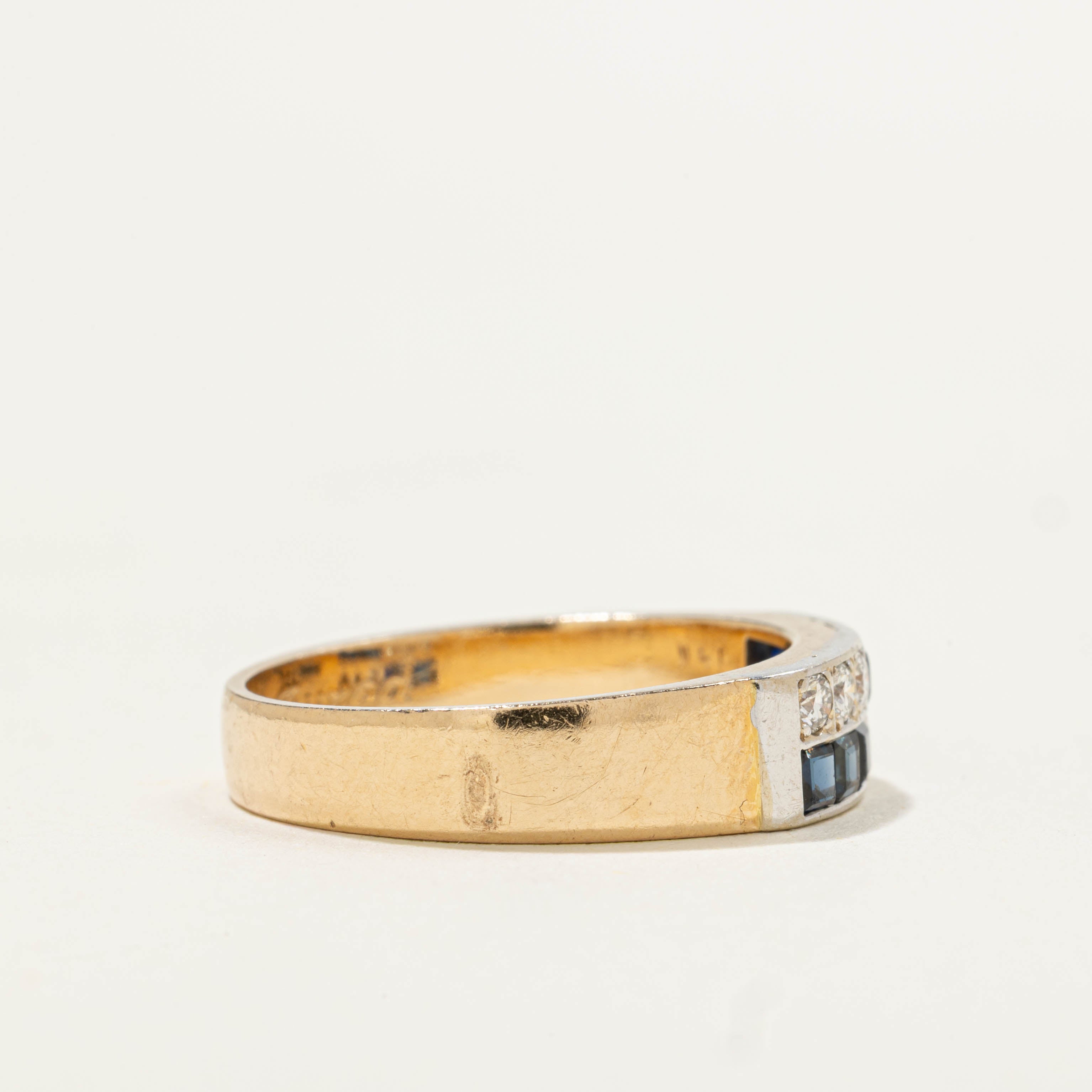 14k Sapphire & Diamond Rectangular Grid Ring | 0.33ctw, 0.18ctw | SZ 6.5