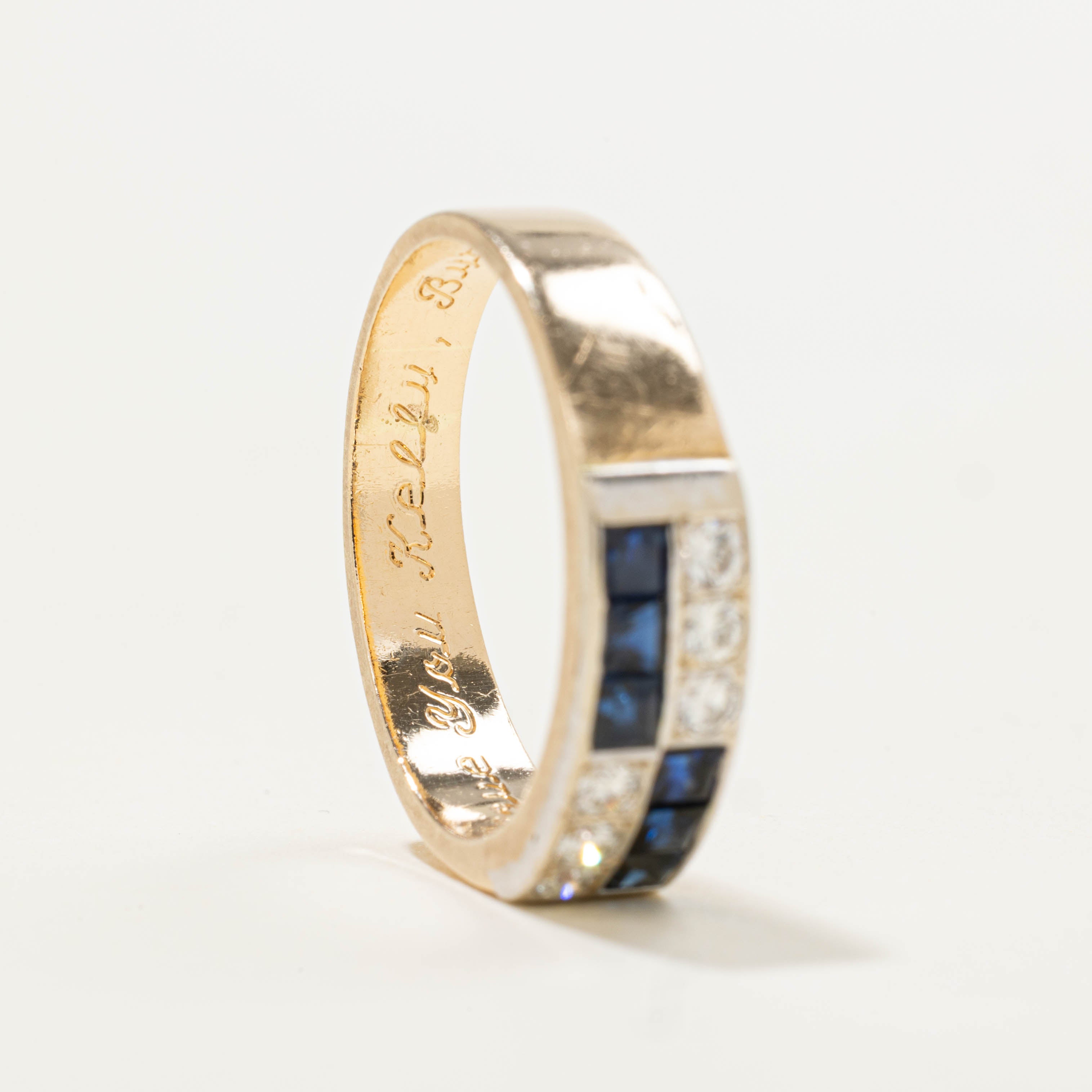 14k Sapphire & Diamond Rectangular Grid Ring | 0.33ctw, 0.18ctw | SZ 6.5