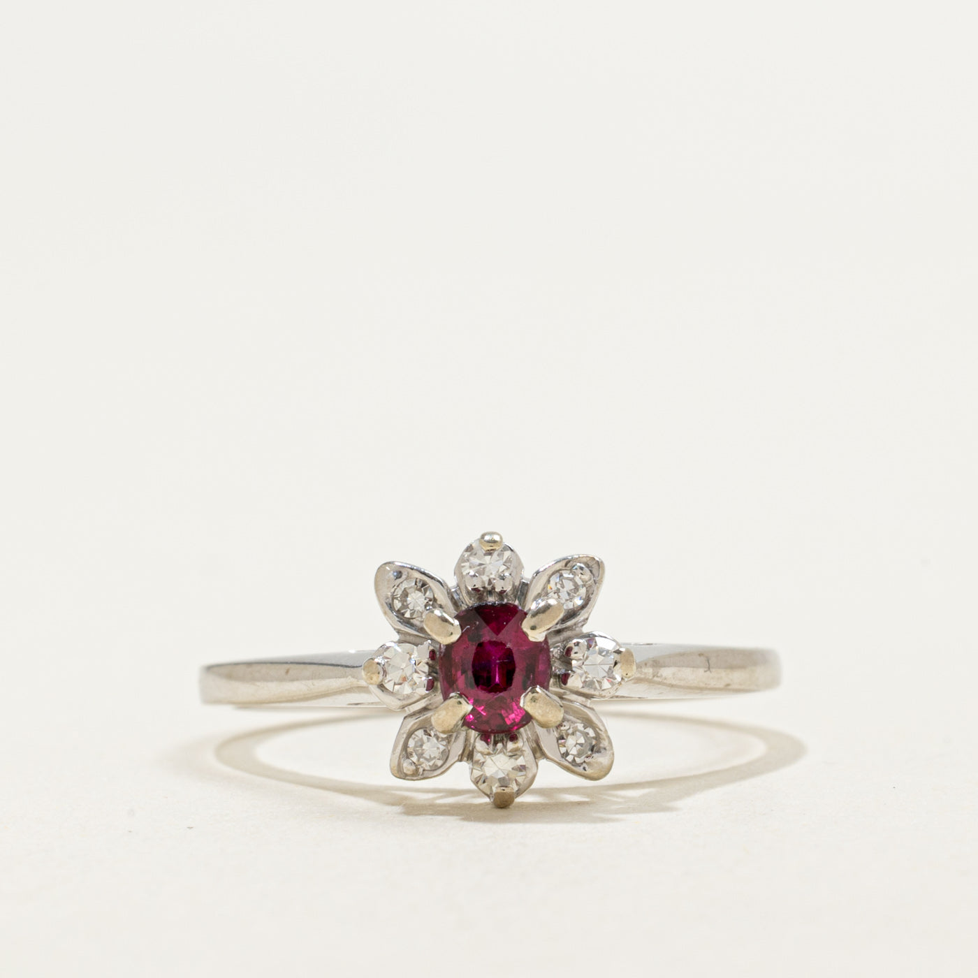 14K Ruby & Diamond Floral Halo Ring | 0.28ct, 0.10ctw | SZ 7.25