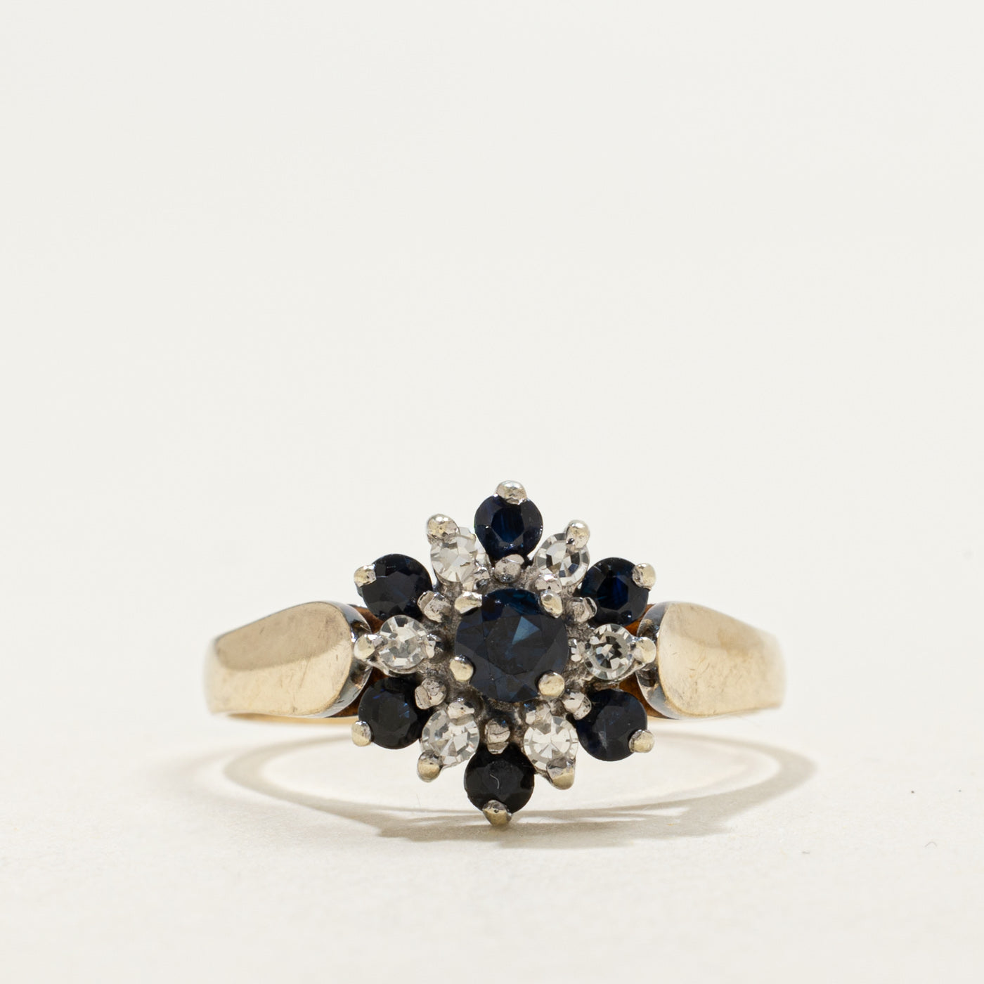10K Round Cut Sapphire & Diamond Floral Cluster Ring | 0.50ctw, 0.12ctw | SZ 7.25