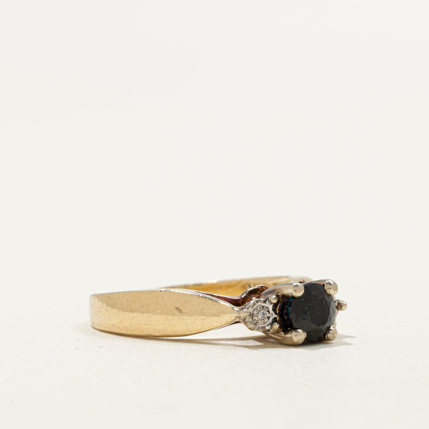10K Round Cut Sapphire & Diamond Accented Ring | 0.55ct, 0.02ctw | SZ 5.25