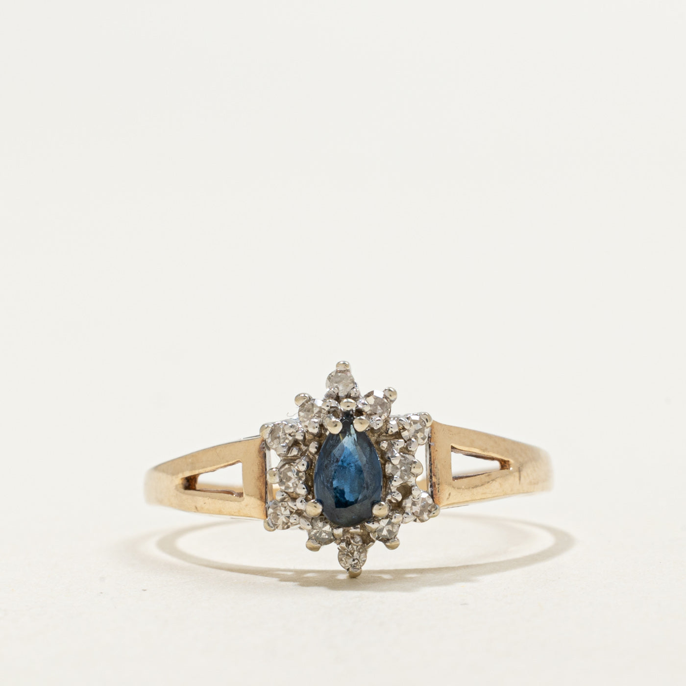 10K Pear Cut Sapphire & Diamond Petal Halo Ring | 0.25ct, 0.12ctw | SZ 8.0