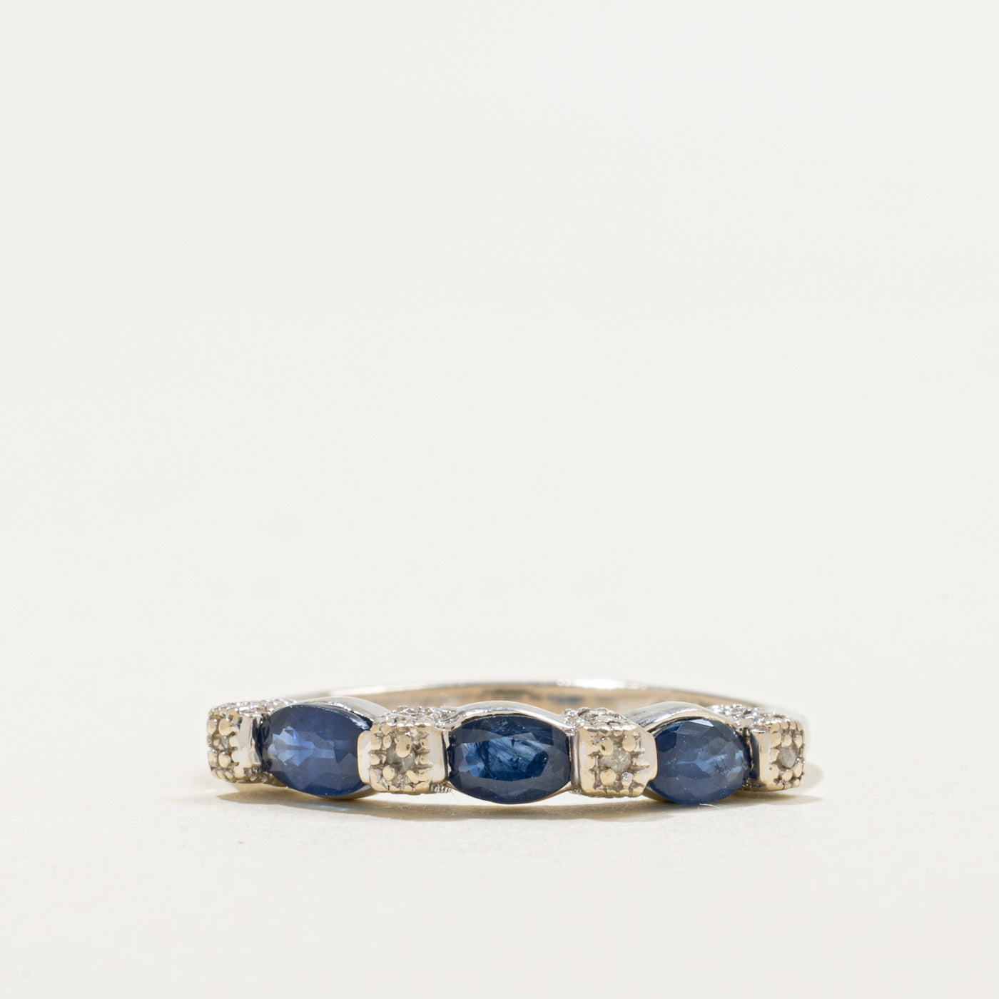 10K Three Stone Sapphire & Diamond Band | 0.75ctw, 0.02ctw | SZ 6.75