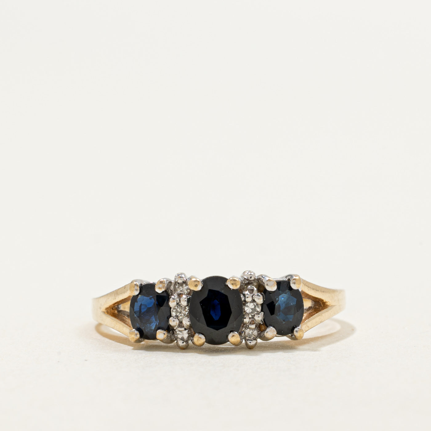 10K Three Stone Sapphire & Diamond Accented Ring | 1.00ctw, 0.04ctw | SZ 7.0