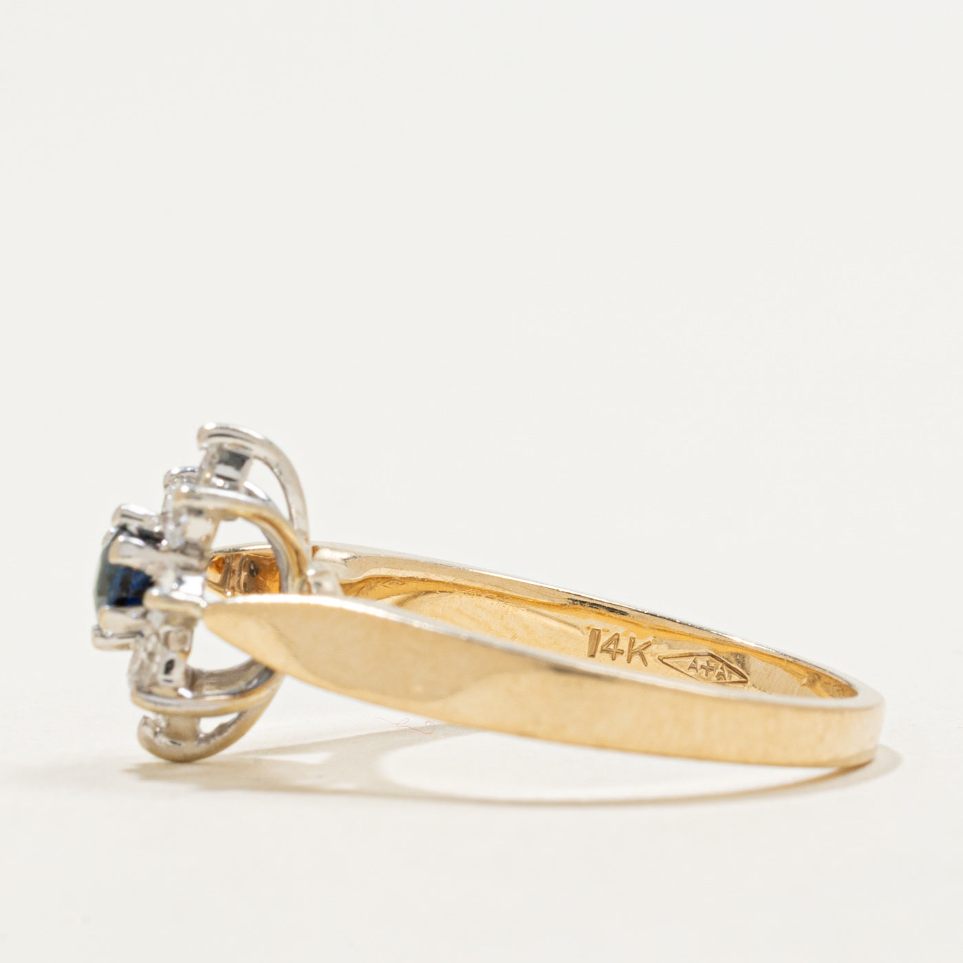 14K Round Cut Sapphire & Diamond Petal Halo Ring | 0.18ct, 0.24ctw | SZ 6.25