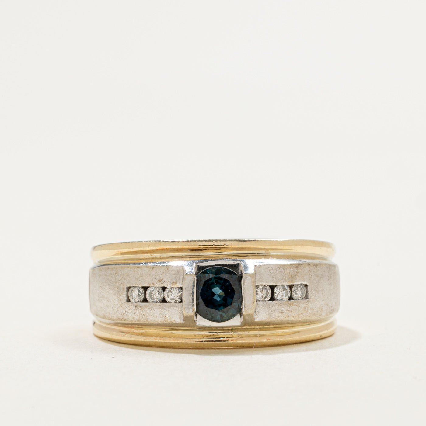 10K Two Tone Gold Sapphire & Diamond Geometric Band | 0.65ct, 0.12ctw | SZ 10.25