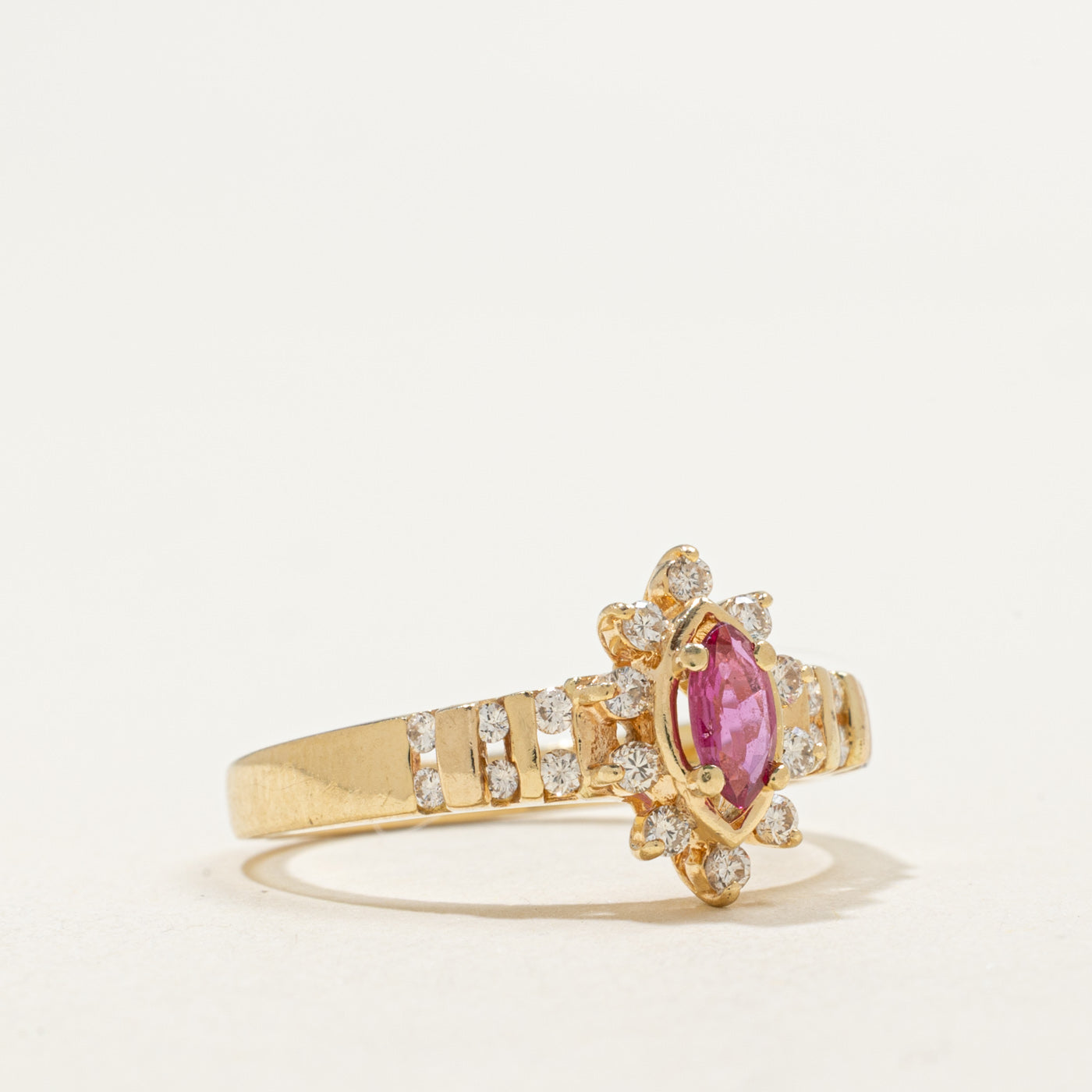 14K Marquise Cut Ruby & Diamond Petal Ring | 0.20ct, 0.25ctw | SZ 6.5