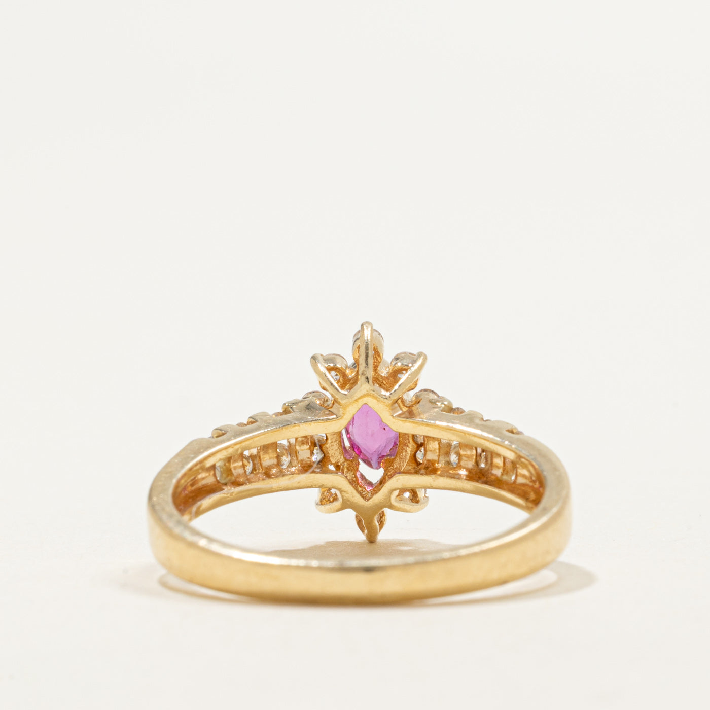 14K Marquise Cut Ruby & Diamond Petal Ring | 0.20ct, 0.25ctw | SZ 6.5