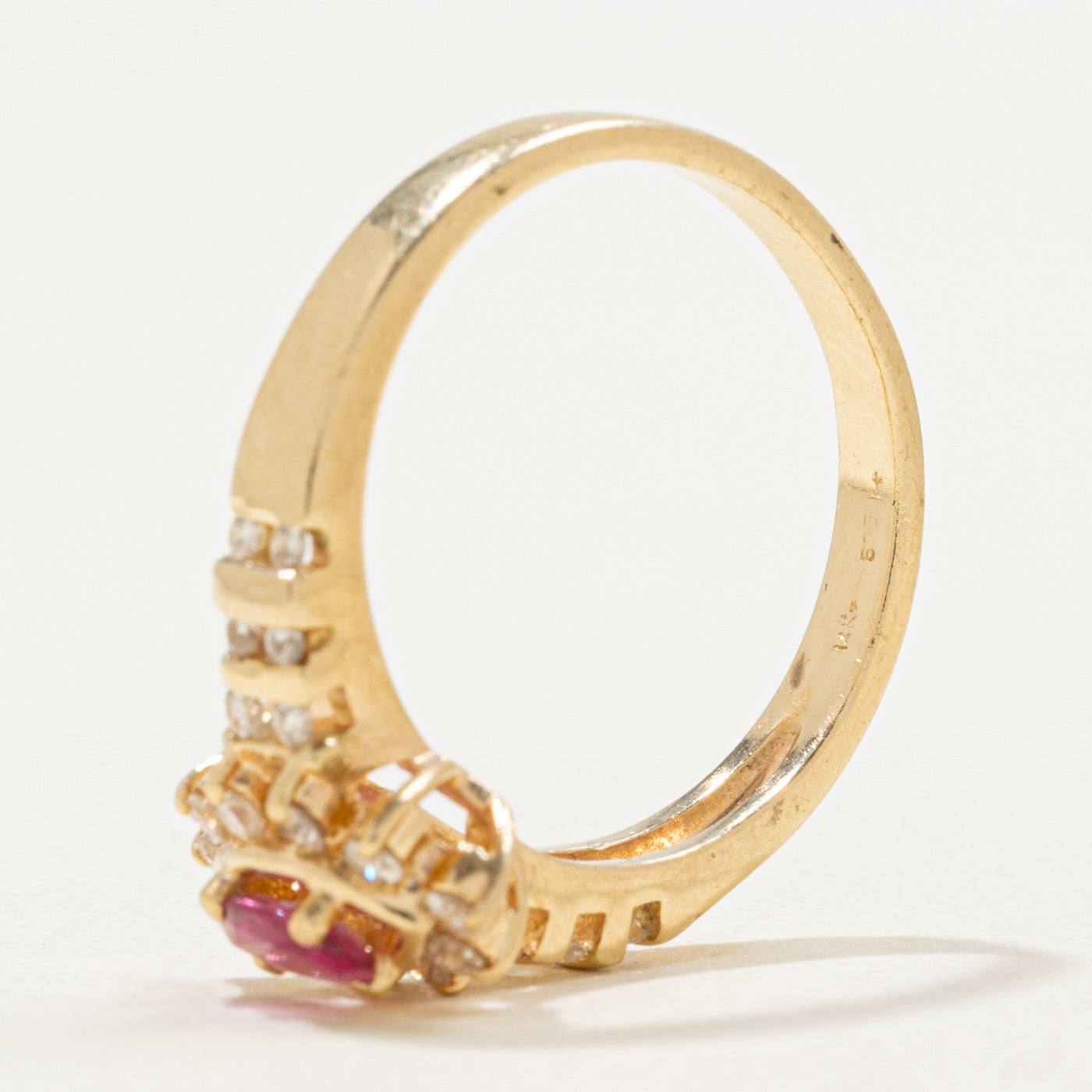 14K Marquise Cut Ruby & Diamond Petal Ring | 0.20ct, 0.25ctw | SZ 6.5