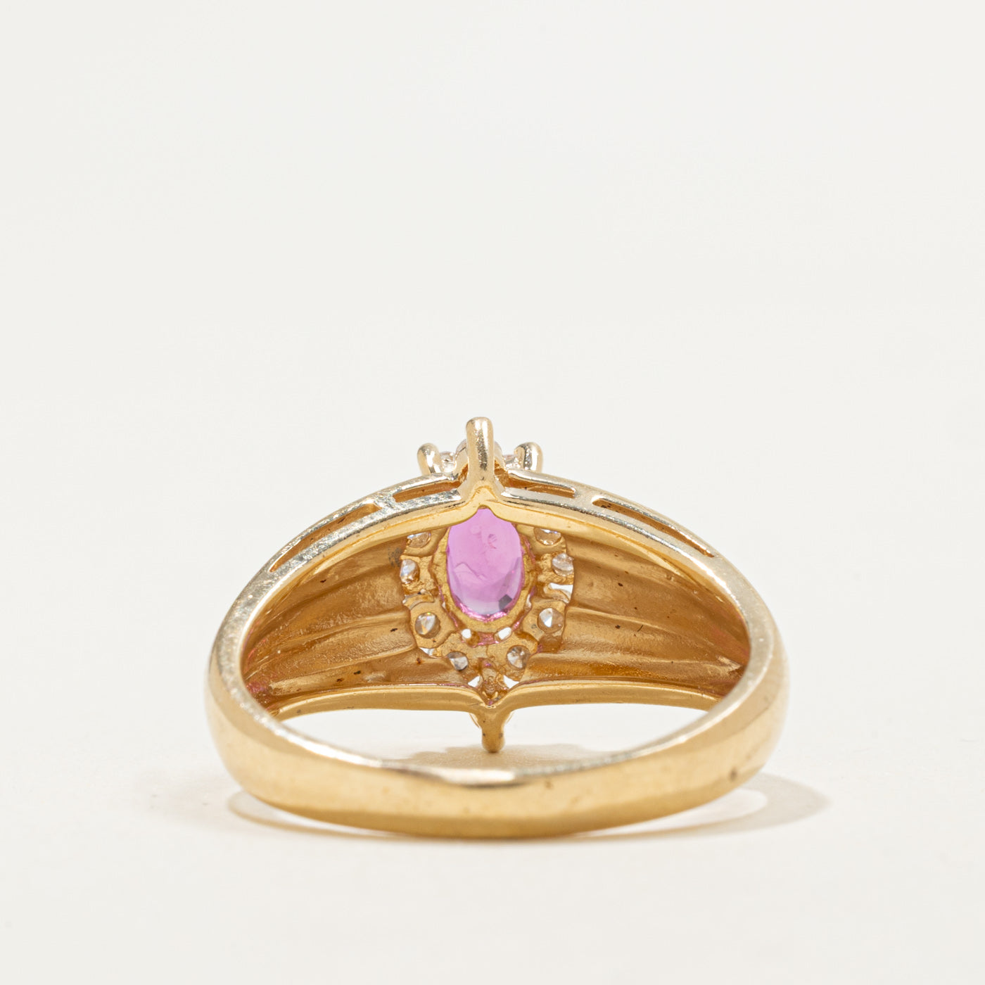 14K Ruby & Diamond Petal Halo Grooved Ring | 0.35ct, 0.24ctw | SZ 8.25