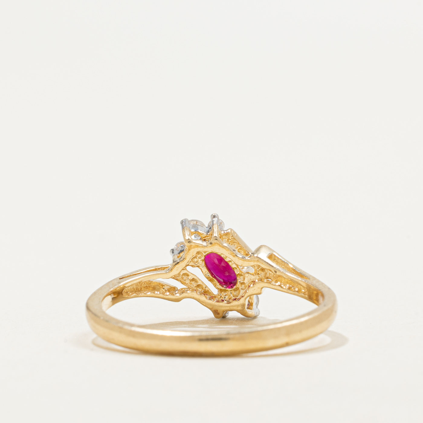 14K Ruby & Diamond Petal Bypass Ring | 0.22ct, 0.10ctw | SZ 6.25