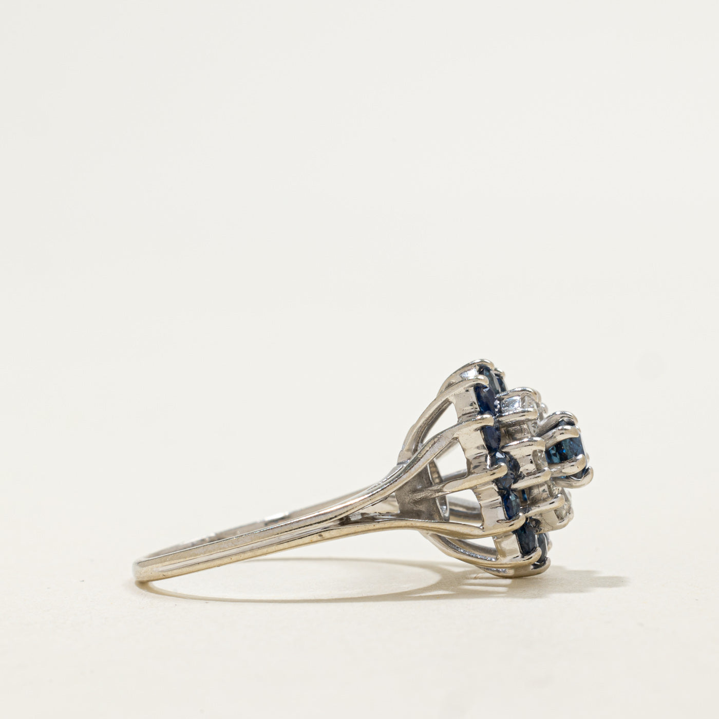 14K Round Cut Sapphire & Diamond Petal Cluster Ring | 1.00ctw, 0.48ctw | SZ 6.75