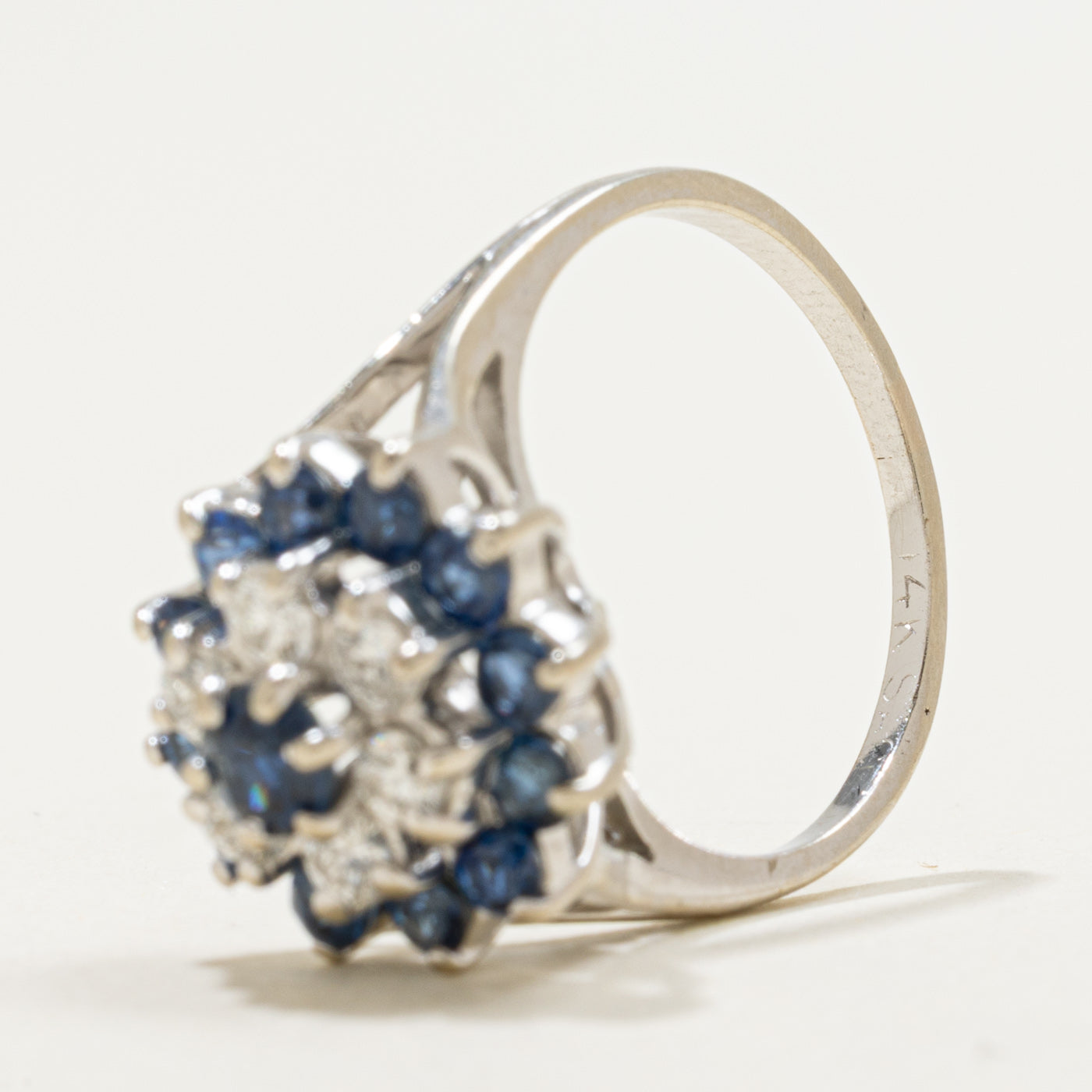 14K Round Cut Sapphire & Diamond Petal Cluster Ring | 1.00ctw, 0.48ctw | SZ 6.75