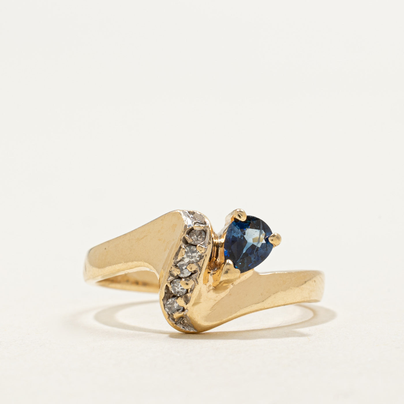 14K Pear Cut Sapphire & Diamond Abstract Ring | 0.28ct, 0.05ctw | SZ 7.0