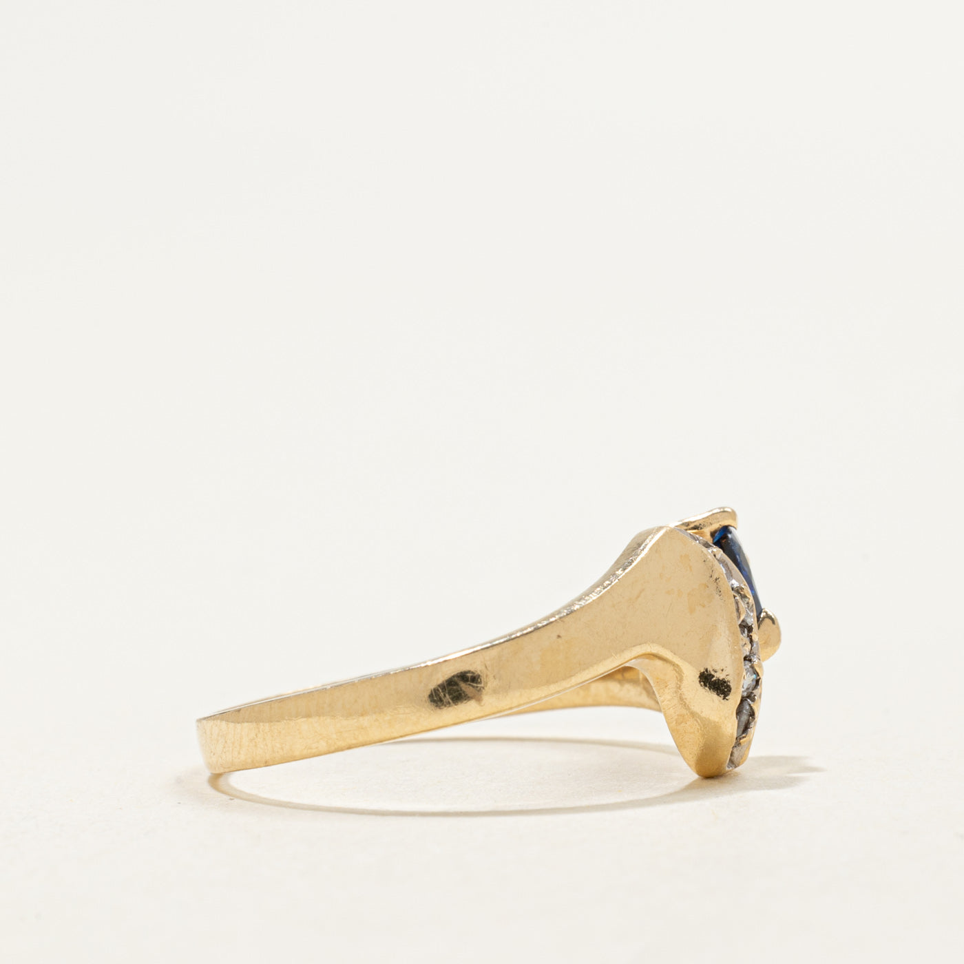 14K Pear Cut Sapphire & Diamond Abstract Ring | 0.28ct, 0.05ctw | SZ 7.0