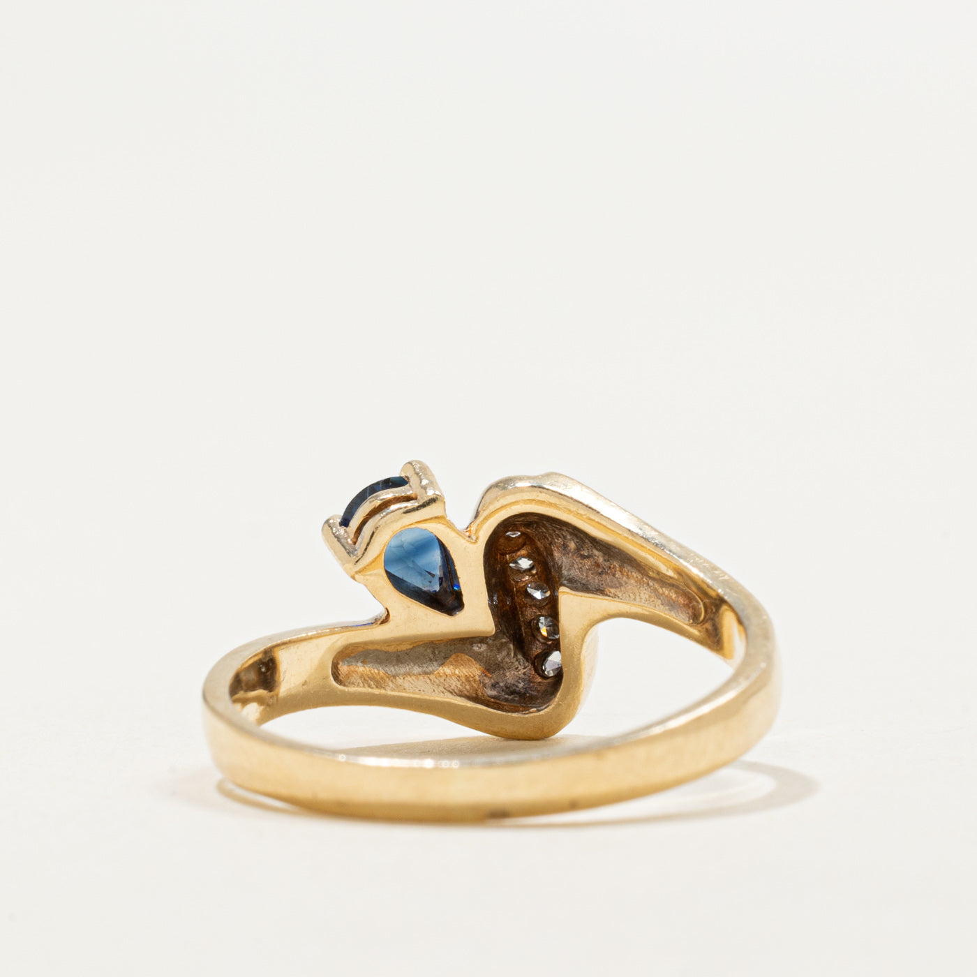14K Pear Cut Sapphire & Diamond Abstract Ring | 0.28ct, 0.05ctw | SZ 7.0