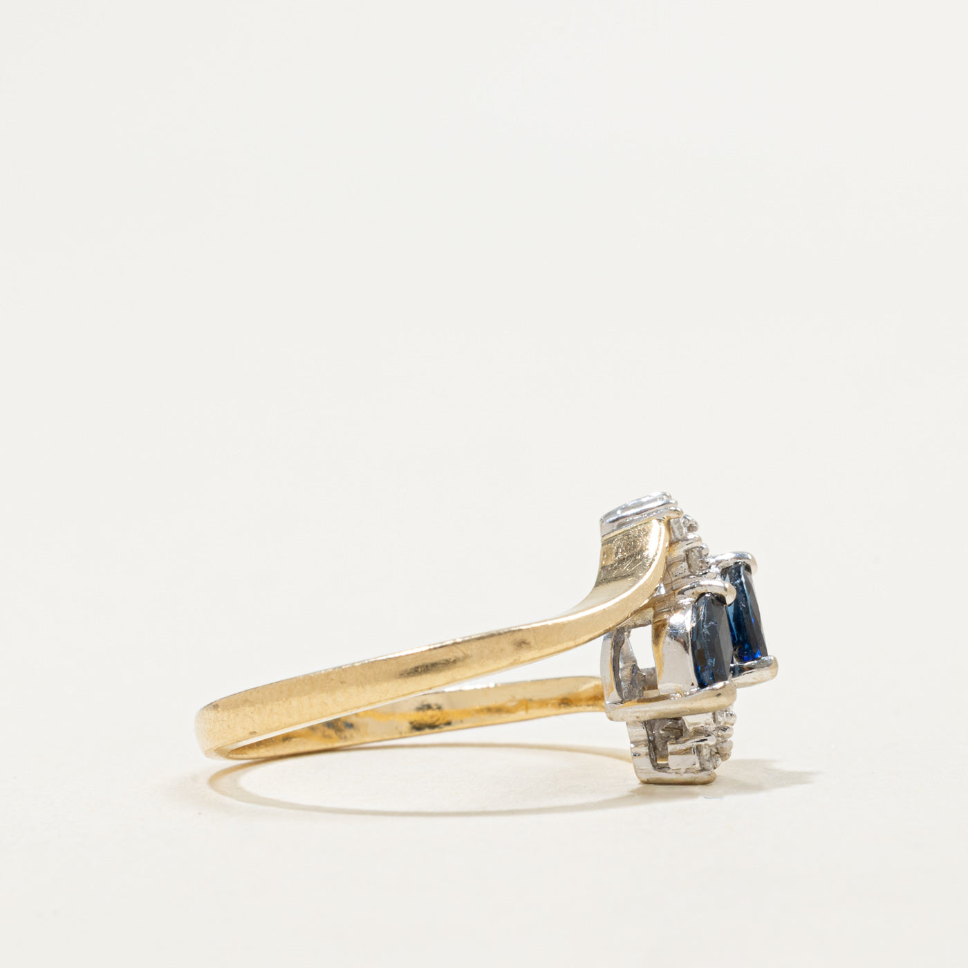 14K Marquise Cut Sapphire & Diamond Cluster Bypass Ring | 0.33ctw, 0.08ctw | SZ 4.75