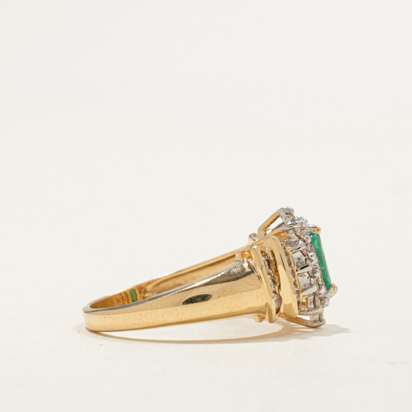 14K Marquise Cut Emerald & Diamond Petal Halo Ring | 0.20ct, 0.42ctw | SZ 7.0