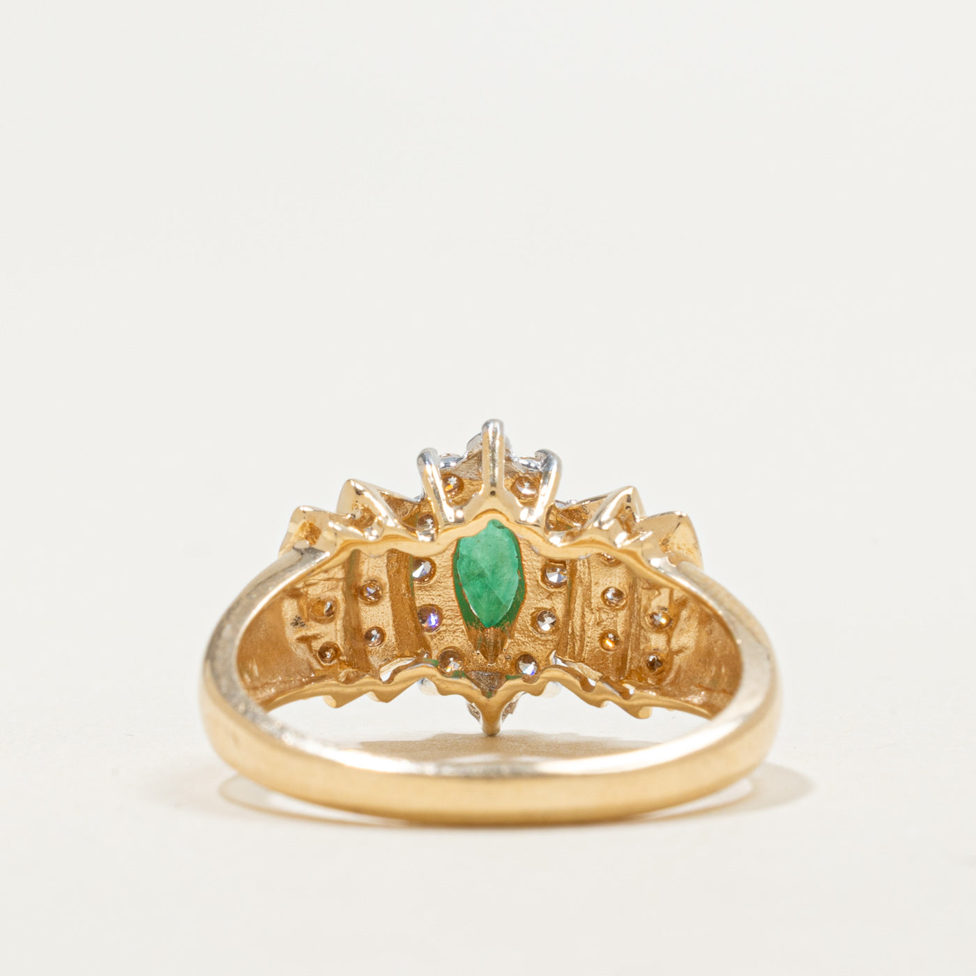14K Marquise Cut Emerald & Diamond Petal Halo Ring | 0.20ct, 0.42ctw | SZ 7.0