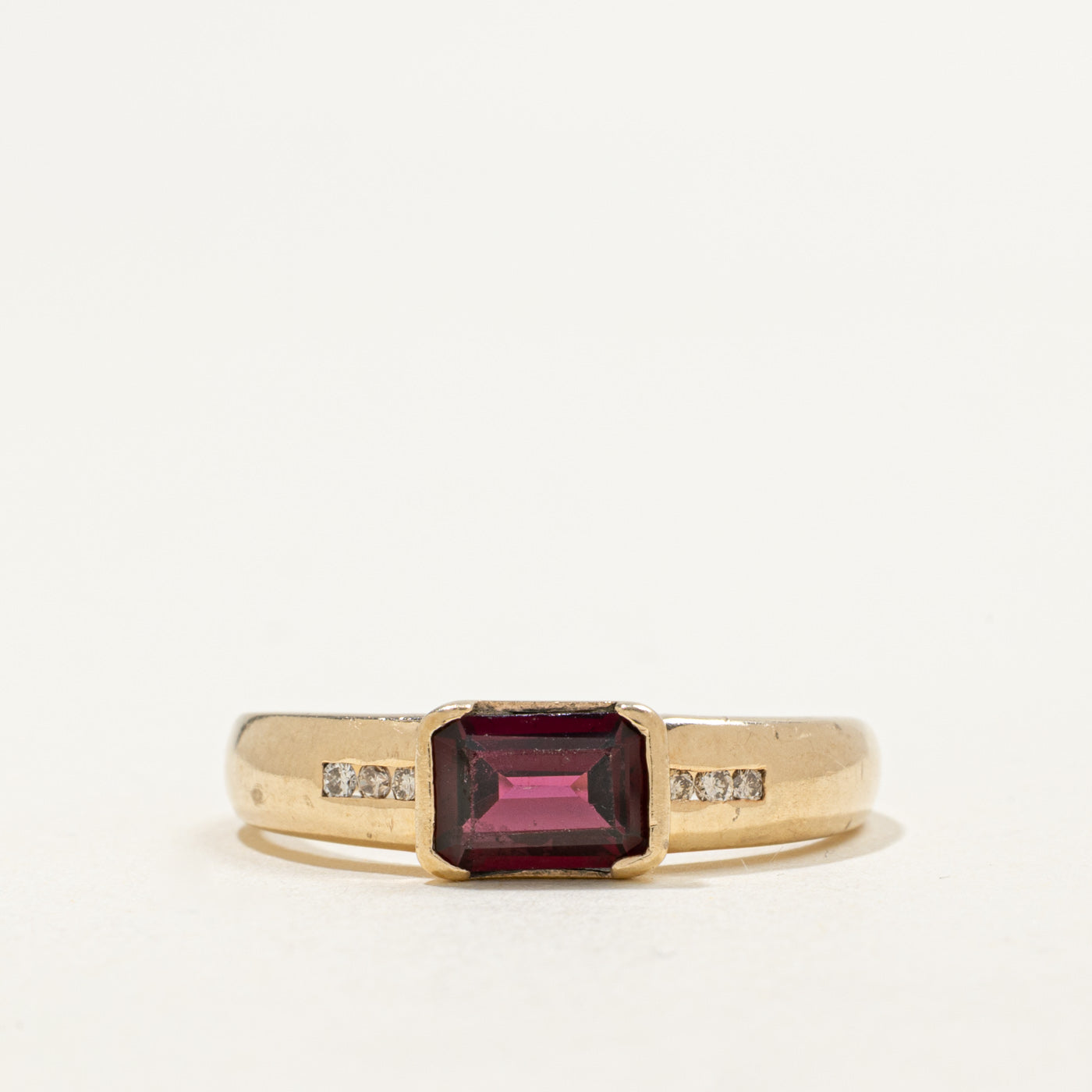 10K East West Garnet & Diamond Ring | 1.10ct, 0.06ctw | SZ 9.0
