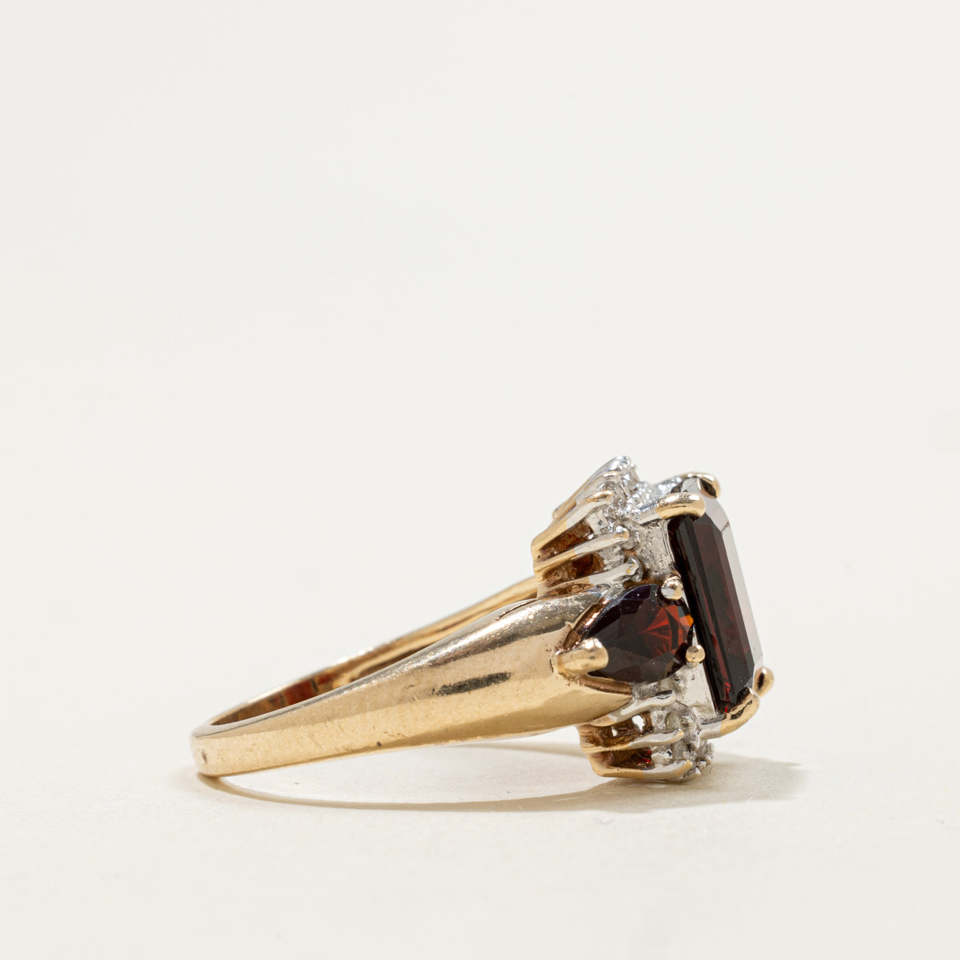 10K Rectangle Cut Garnet & Diamond Accented Ring | 4.80ctw, 0.11ctw | SZ 5.75