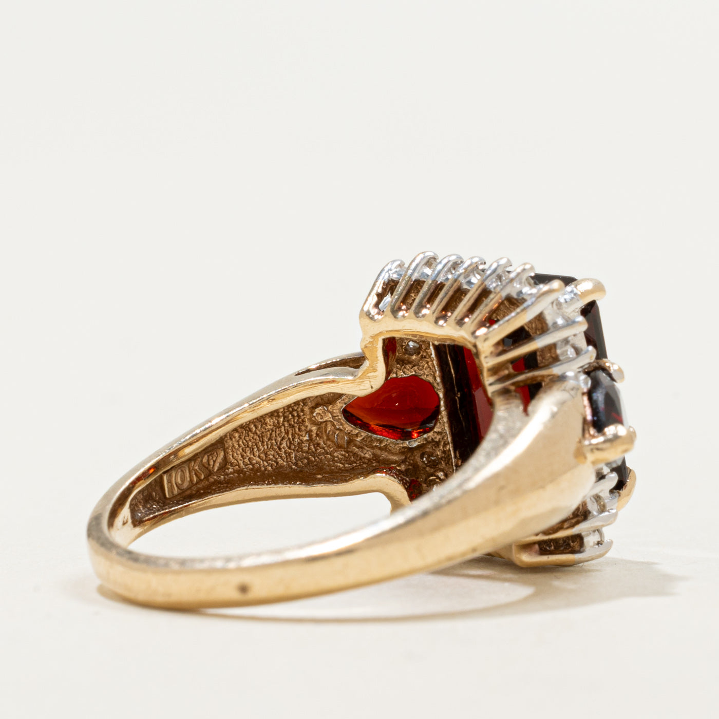 10K Rectangle Cut Garnet & Diamond Accented Ring | 4.80ctw, 0.11ctw | SZ 5.75