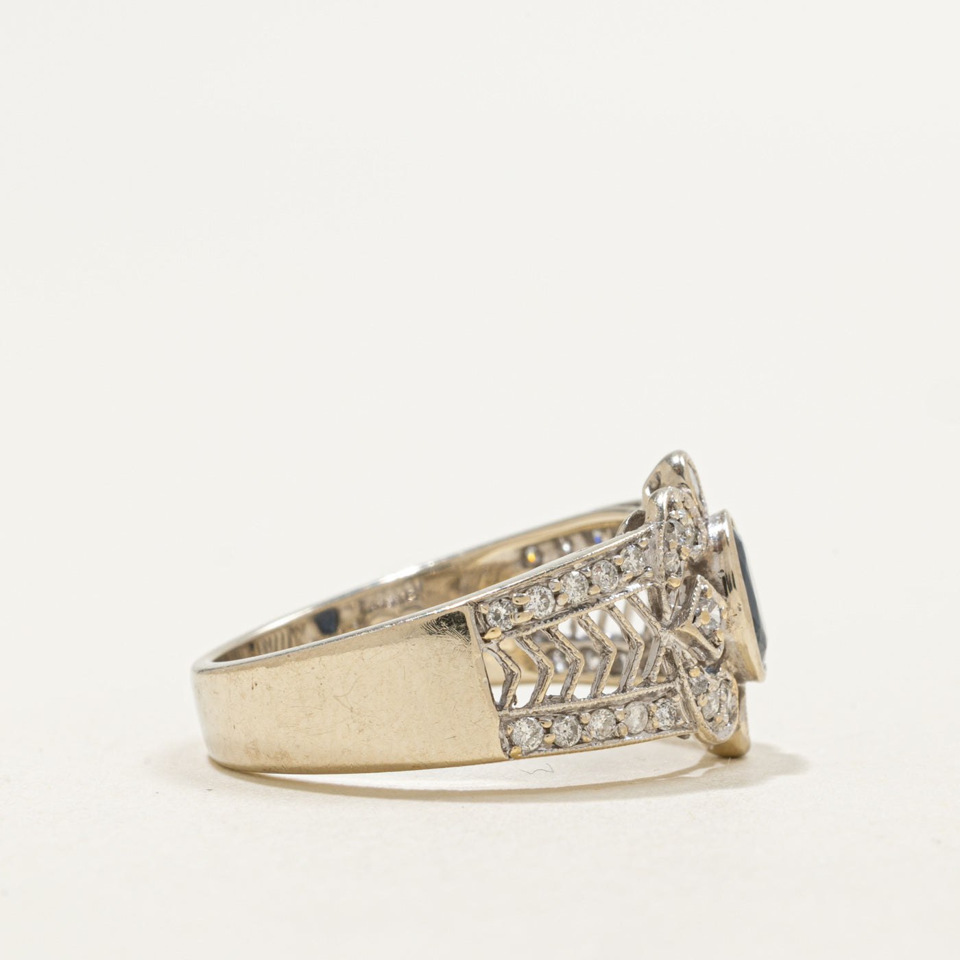 14K Bezel Set Sapphire & Diamond Accented Geometric Ring | 0.42ct, 0.36ctw | SZ 7.0