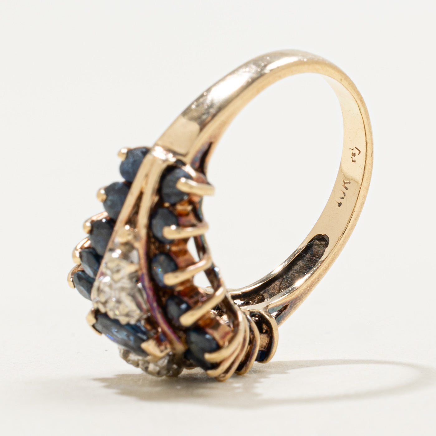 10K Marquise Cut Sapphire & Diamond Petal Tapered Cocktail Ring | 1.00ctw, 0.02ctw | SZ 5.5