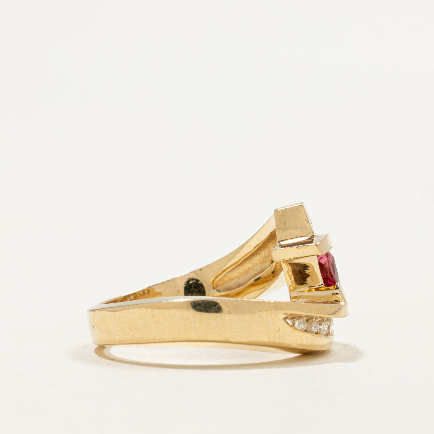 14K Trillion Cut Pink Tourmaline & Diamond Bypass Ring | 0.40ct, 0.20ctw | SZ 6.5