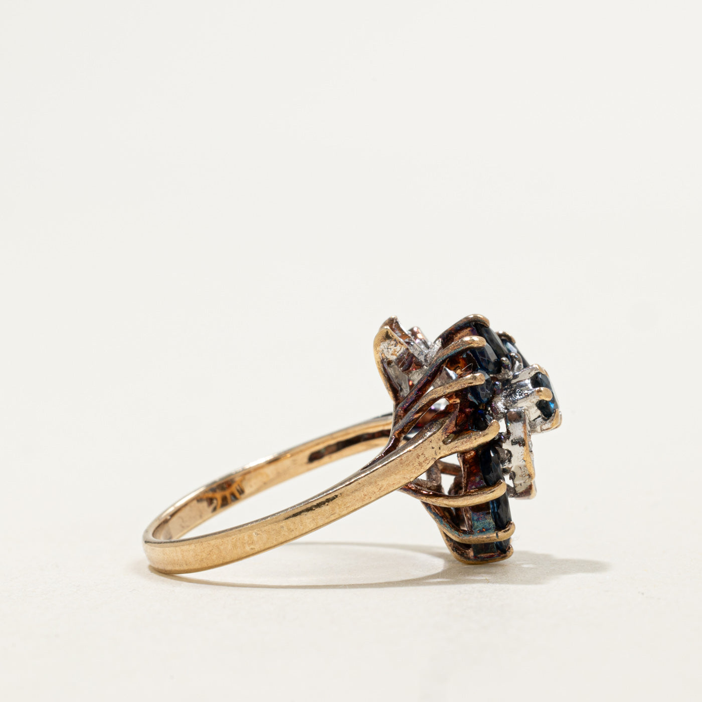 10K Sapphire & Diamond Floral Cluster Cocktail Ring | 0.90ctw, 0.05ctw | SZ 5.75