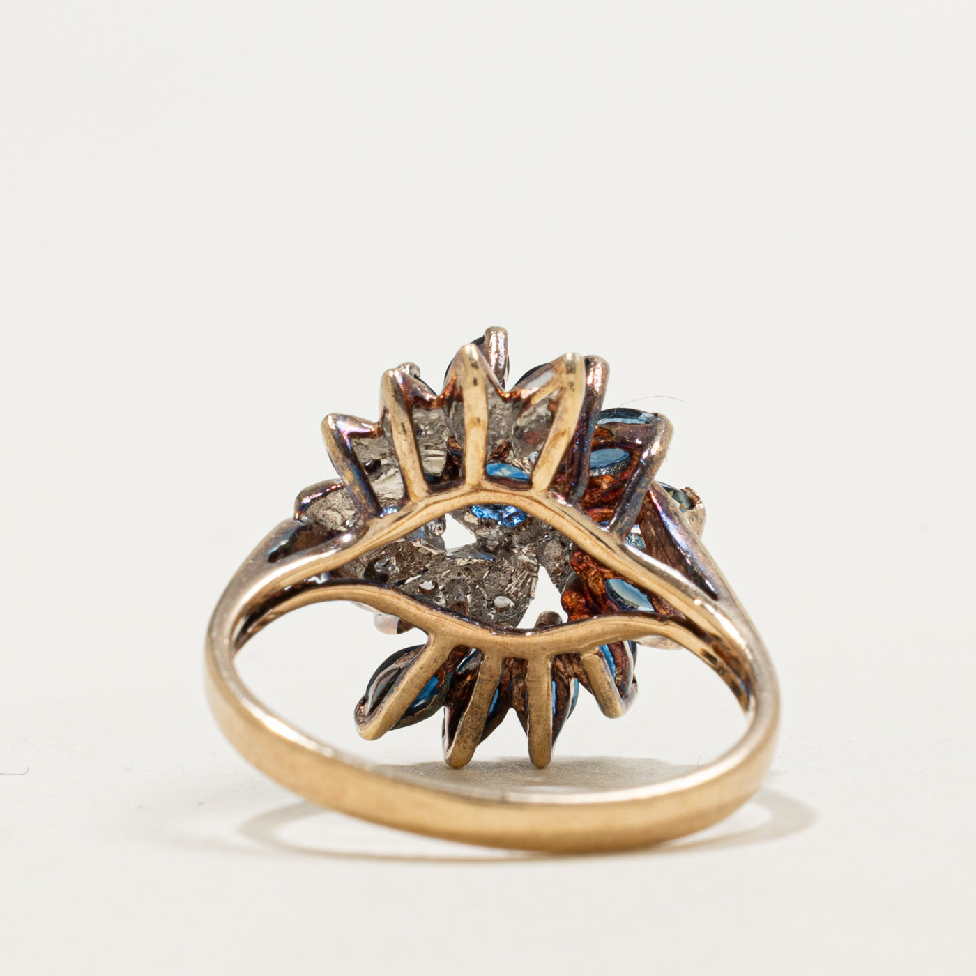 10K Sapphire & Diamond Floral Cluster Cocktail Ring | 0.90ctw, 0.05ctw | SZ 5.75