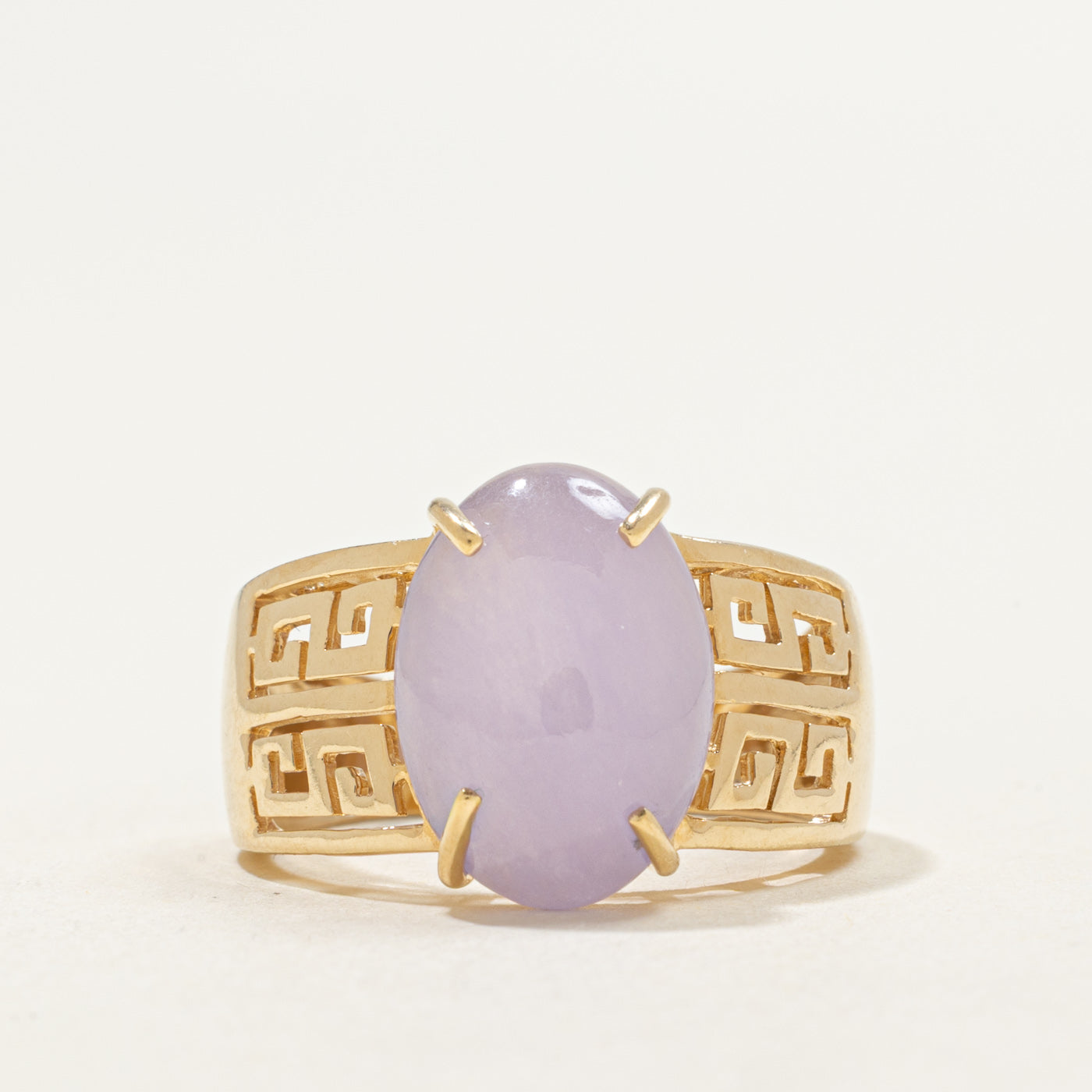 14K Cabochon Lavender Jade Openwork Ring | 5.00ct | SZ 7.0