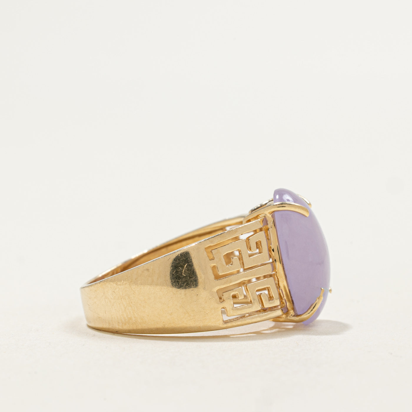 14K Cabochon Lavender Jade Openwork Ring | 5.00ct | SZ 7.0